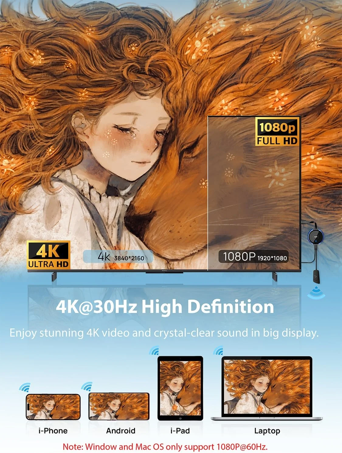 آداپتور نمایشگر HDMI بیسیم TIMBOOTECH 4K/5G، دانگل میراکست 4K@30Hz، گیرنده ویدئو و صدا با قابلیت Screen Mirroring تا 20 متر، برای لپتاپ، کامپیوتر، آیفون، آیپد، تبلت، مک، اندروید، ویندوز به تلویزیون/پروژکتور/مانیتور آداپتور نمایشگر HDMI بیسیم TIMBOOTECH 4K/5G، دانگل میراکست 4K@30Hz، گیرنده ویدئو و صدا با قابلیت Screen Mirroring تا 20 متر، برای لپتاپ، کامپیوتر، آیفون، آیپد، تبلت، مک، اندروید، ویندوز به تلویزیون/پروژکتور/مانیتور