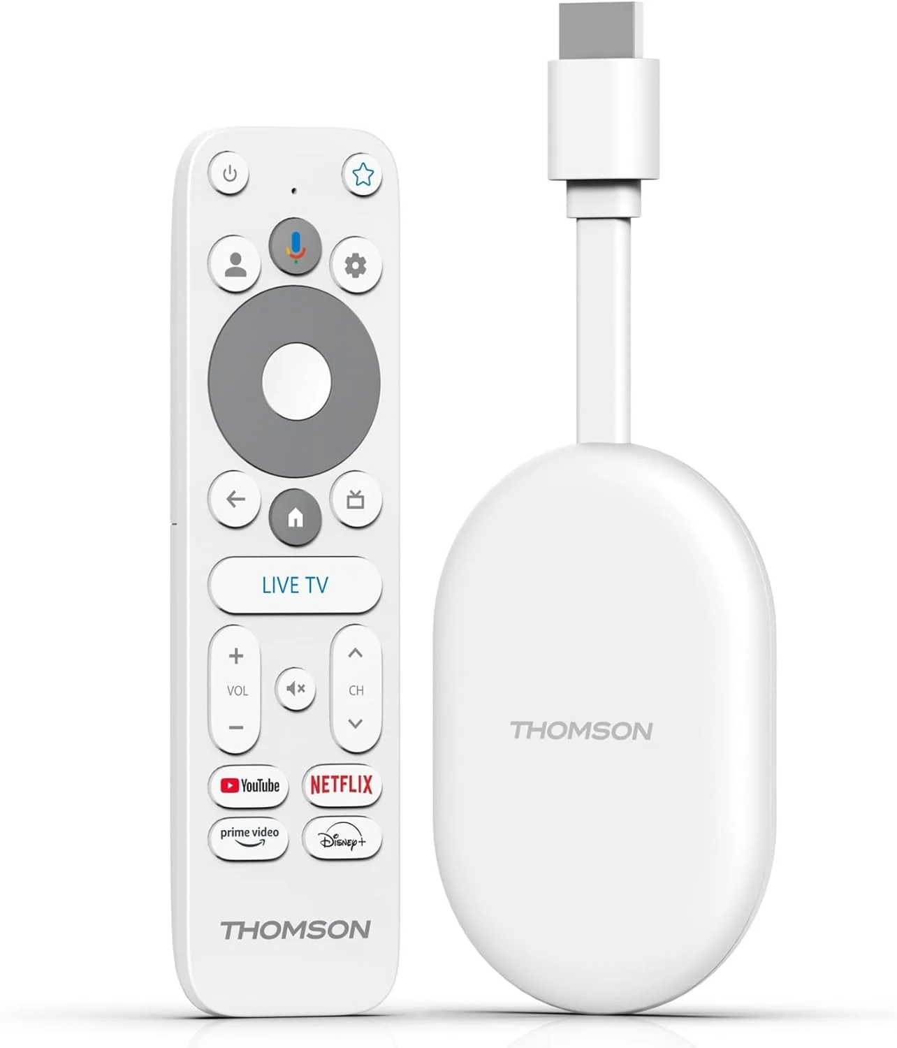 دانگل استریمینگ 4K UHD گوگل تی وی Thomson Go Cast 150، دالبی اتموس، دالبی دیجیتال پلاس، کنترل صوتی، گوگل کست، SDRAM 2GB، فلش 8GB، منبع تغذیه چند شاخه (2 پین/3 پین)