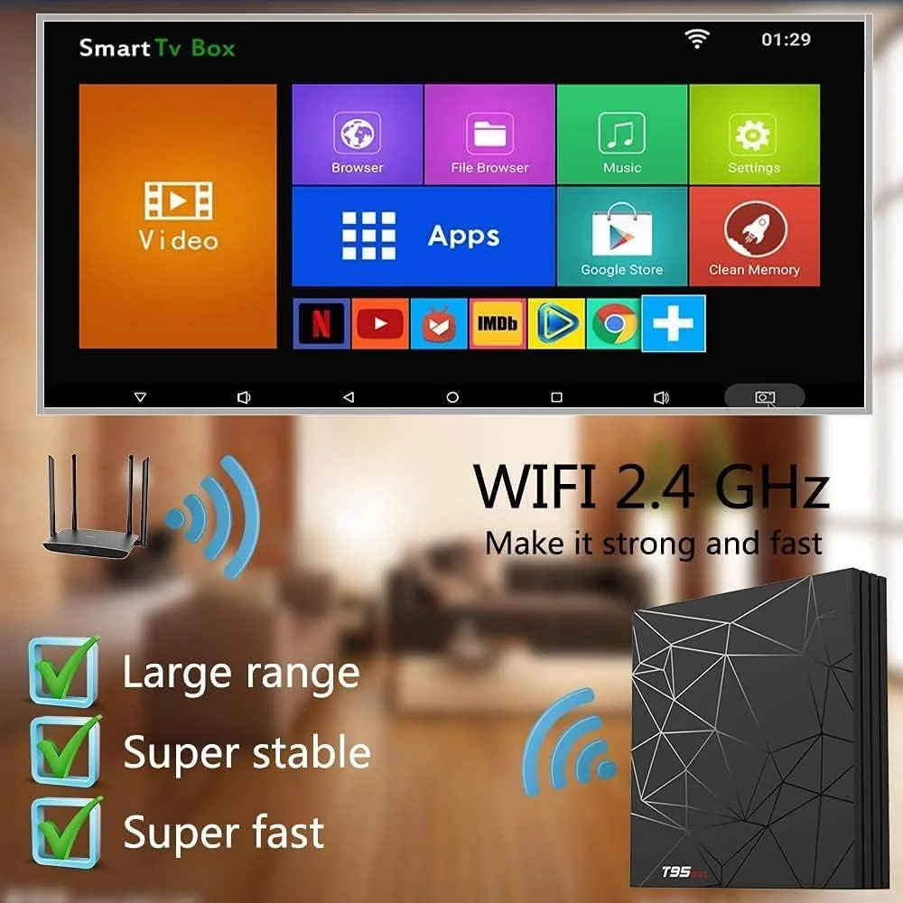 اندروید باکس 9.0، مدل T95 MAX با 4 گیگابایت رم و 64 گیگابایت حافظه داخلی، پردازنده چهارهستهای 64 بیتی Allwinner H6 ARM Corter-A53، پردازنده گرافیکی Mali-T720 MP2، وای فای 2.4 گیگاهرتز، قابلیت پخش 6K و 4K، ست تاپ باکس، 4GB+64GB اندروید باکس 9.0، مدل T95 MAX با 4 گیگابایت رم و 64 گیگابایت حافظه داخلی، پردازنده چهارهستهای 64 بیتی Allwinner H6 ARM Corter-A53، پردازنده گرافیکی Mali-T720 MP2، وای فای 2.4 گیگاهرتز، قابلیت پخش 6K و 4K، ست تاپ باکس، 4GB+64GB