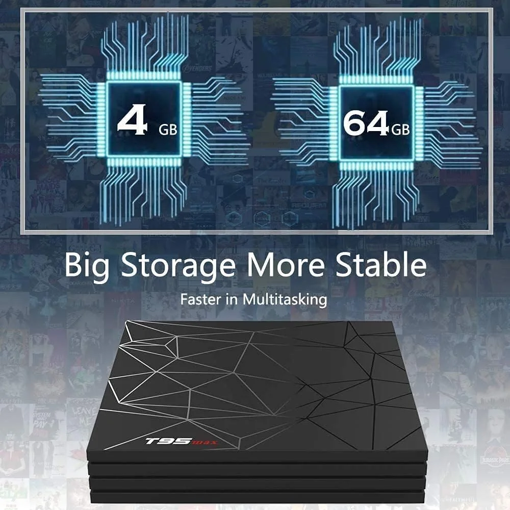 اندروید باکس 9.0، مدل T95 MAX با 4 گیگابایت رم و 64 گیگابایت حافظه داخلی، پردازنده چهارهستهای 64 بیتی Allwinner H6 ARM Corter-A53، پردازنده گرافیکی Mali-T720 MP2، وای فای 2.4 گیگاهرتز، قابلیت پخش 6K و 4K، ست تاپ باکس، 4GB+64GB اندروید باکس 9.0، مدل T95 MAX با 4 گیگابایت رم و 64 گیگابایت حافظه داخلی، پردازنده چهارهستهای 64 بیتی Allwinner H6 ARM Corter-A53، پردازنده گرافیکی Mali-T720 MP2، وای فای 2.4 گیگاهرتز، قابلیت پخش 6K و 4K، ست تاپ باکس، 4GB+64GB