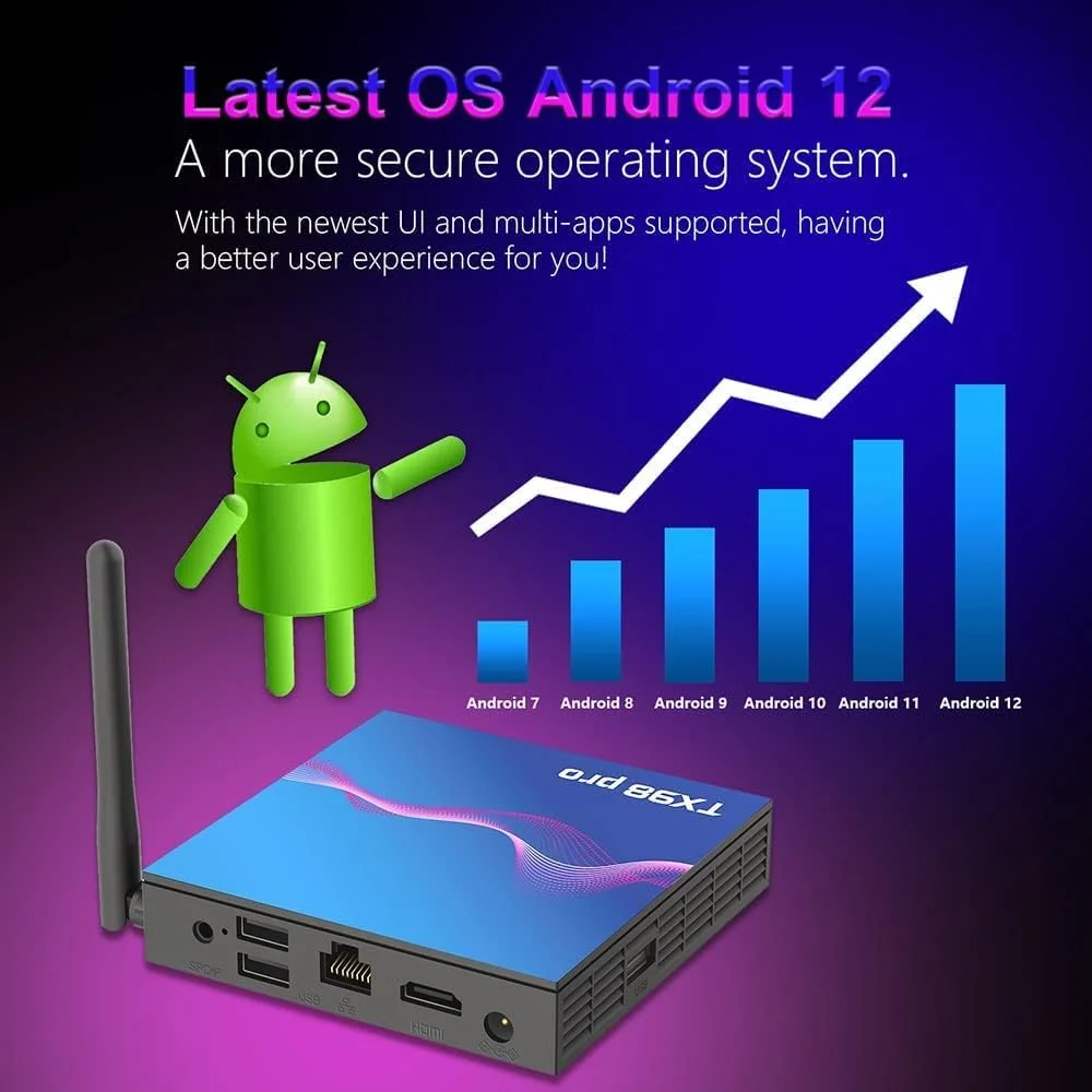 اندروید باکس 12.0، رم 4 گیگابایت رام 64 گیگابایت، ست تاپ باکس، اندروید باکس هوشمند مدل H618، کیفیت 1080P Ultra HD 4K HDR AV1، وای فای 2.4G 5.8Ghz، بلوتوث 4.1، USB 2.0 همراه با مینی کیبورد بی سیم دارای نور پس زمینه، 2 گیگابایت رم + 16 گیگابایت رام اندروید باکس 12.0، رم 4 گیگابایت رام 64 گیگابایت، ست تاپ باکس، اندروید باکس هوشمند مدل H618، کیفیت 1080P Ultra HD 4K HDR AV1، وای فای 2.4G 5.8Ghz، بلوتوث 4.1، USB 2.0 همراه با مینی کیبورد بی سیم دارای نور پس زمینه، 2 گیگابایت رم + 16 گیگابایت رام