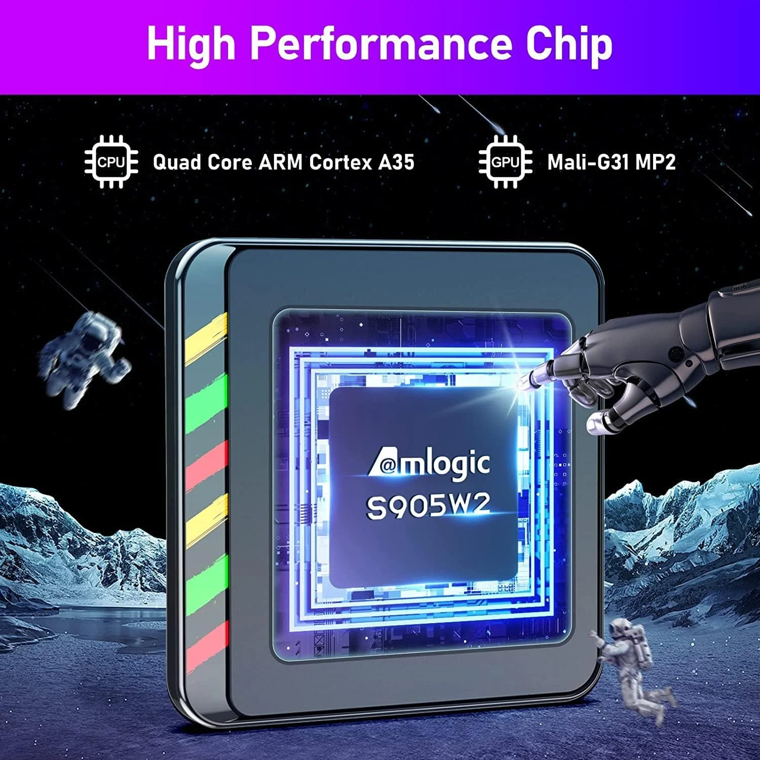 اندروید باکس SXGCH مدل H96 Max W2، اندروید 11.0، با پردازنده چهارهسته‌ای Amlogic S905W2 ARM Cortex A35، پشتیبانی از Ultra HD 4K، وای‌فای 6 دو بانده 2.4G/5.8G، بلوتوث 4.0، پورت اترنت 100M، حافظه رم 4 گیگابایت + حافظه داخلی 64 گیگابایت