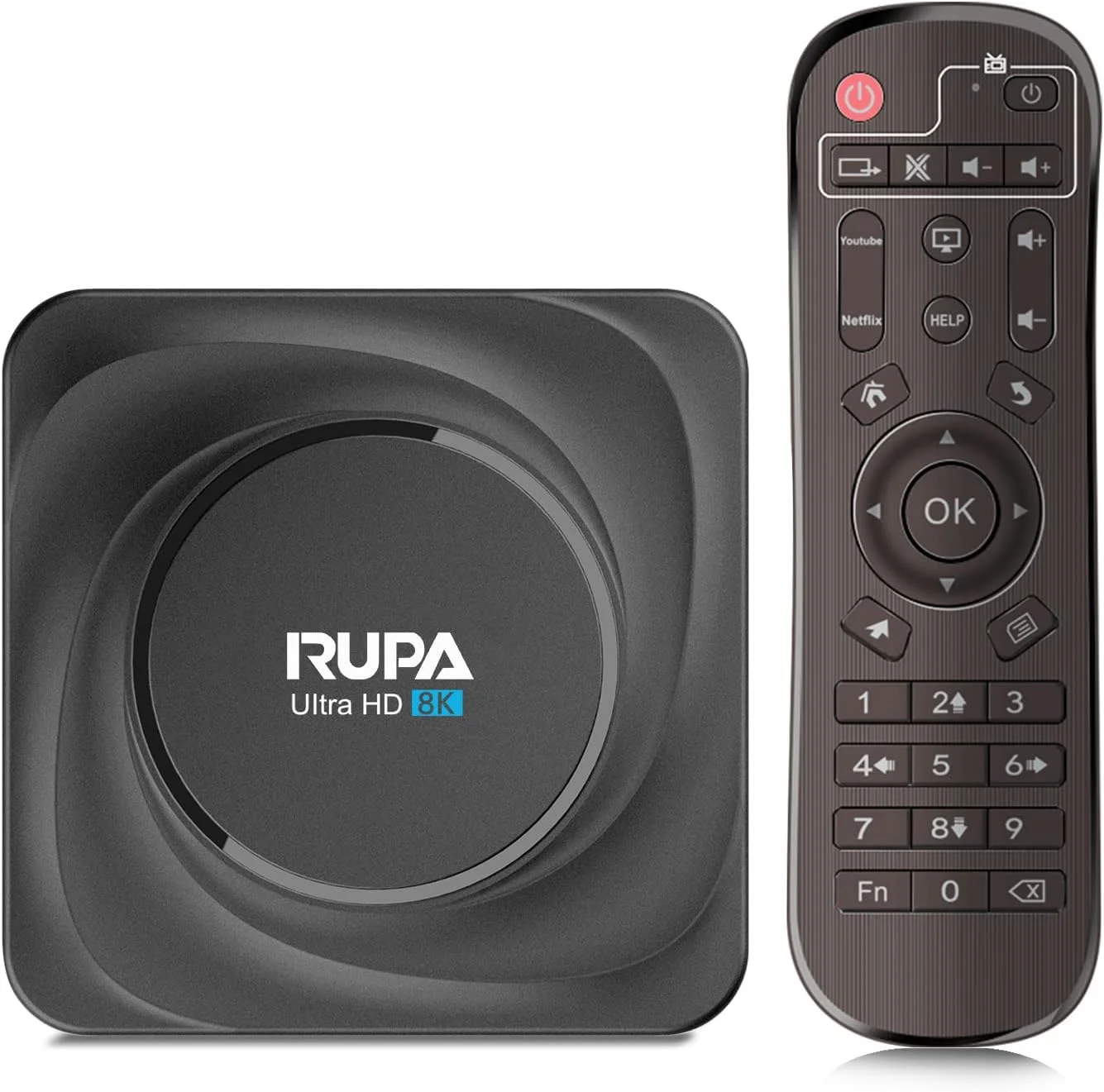 اندروید باکس RUPA، اندروید باکس هوشمند 11.0، رم 2 گیگابایتی، حافظه داخلی 16 گیگابایتی، پردازنده چهار هسته ای RK3318 Cortex-A53، پشتیبانی از وای فای 2.4G/5G، بلوتوث 4.0، USB 3.0، اترنت 10/100M، جعبه رسانه ای 3D 4K HD