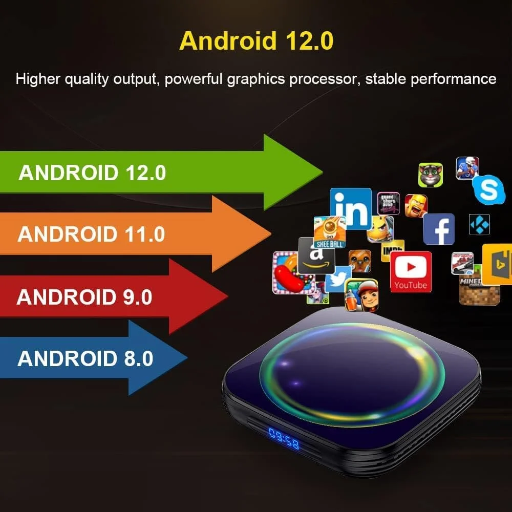 اندروید باکس SXGCH Android 11.0، اندروید باکس هوشمند با پردازنده چهارهستهای S905W2 Quad Core ARM Cortex A35، پشتیبانی از Ultra HD 4K/Dual Band 2.4Ghz 5Ghz Wifi/100M Enternet، همراه با مینی کیبورد بیسیم، 4 گیگابایت رم + 64 گیگابایت حافظه داخلی اندروید باکس SXGCH Android 11.0، اندروید باکس هوشمند با پردازنده چهارهستهای S905W2 Quad Core ARM Cortex A35، پشتیبانی از Ultra HD 4K/Dual Band 2.4Ghz 5Ghz Wifi/100M Enternet، همراه با مینی کیبورد بیسیم، 4 گیگابایت رم + 64 گیگابایت حافظه داخلی