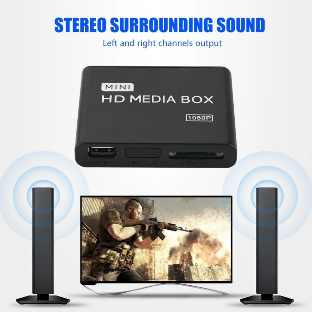پخش کننده رسانه ای HD 1080p، پخش کننده رسانه ای مینی VGA با خروجی صدای استریو فراگیر AV / HDMI / YPbPr با کنترل از راه دور، پشتیبانی از کارت های SD و دستگاه های USB (مشکی) پخش کننده رسانه ای HD 1080p، پخش کننده رسانه ای مینی VGA با خروجی صدای استریو فراگیر AV / HDMI / YPbPr با کنترل از راه دور، پشتیبانی از کارت های SD و دستگاه های USB (مشکی)
