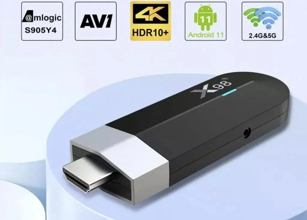 دانگل هوشمند تلویزیون X98 S500 S905Y4 اندروید 11.0، رم 4 گیگابایت/ رام 32 گیگابایت، چهار هسته ای H.265 4K پخش کننده رسانه کوچک