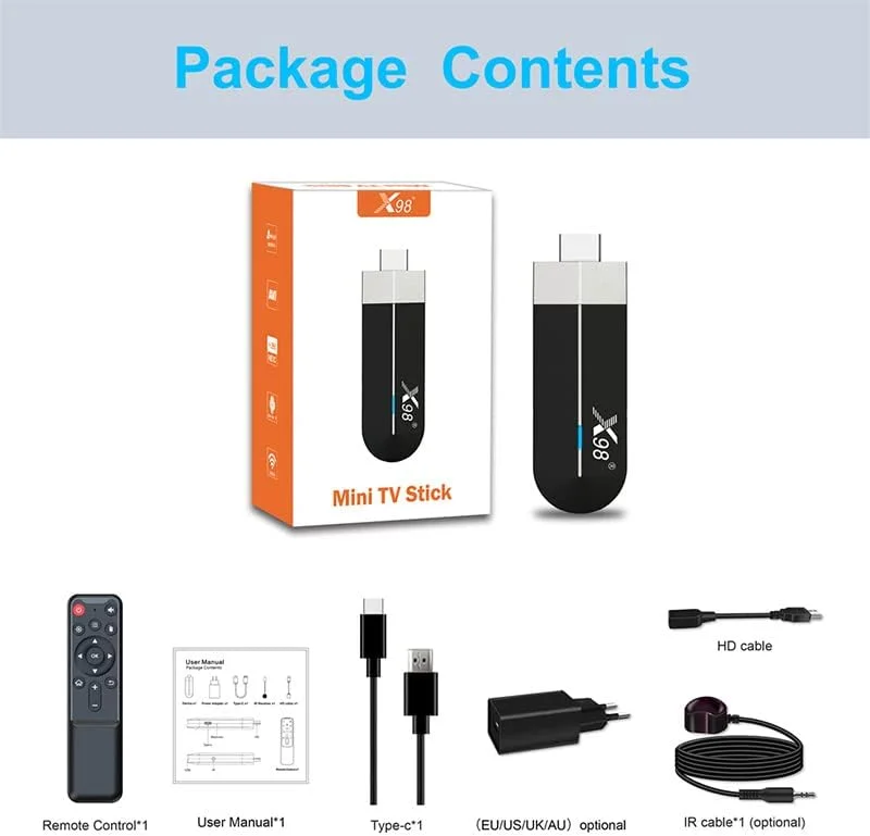 دانگل هوشمند تلویزیون X98 S500 S905Y4 اندروید 11.0، رم 4 گیگابایت/ رام 32 گیگابایت، چهار هسته ای H.265 4K پخش کننده رسانه کوچک
