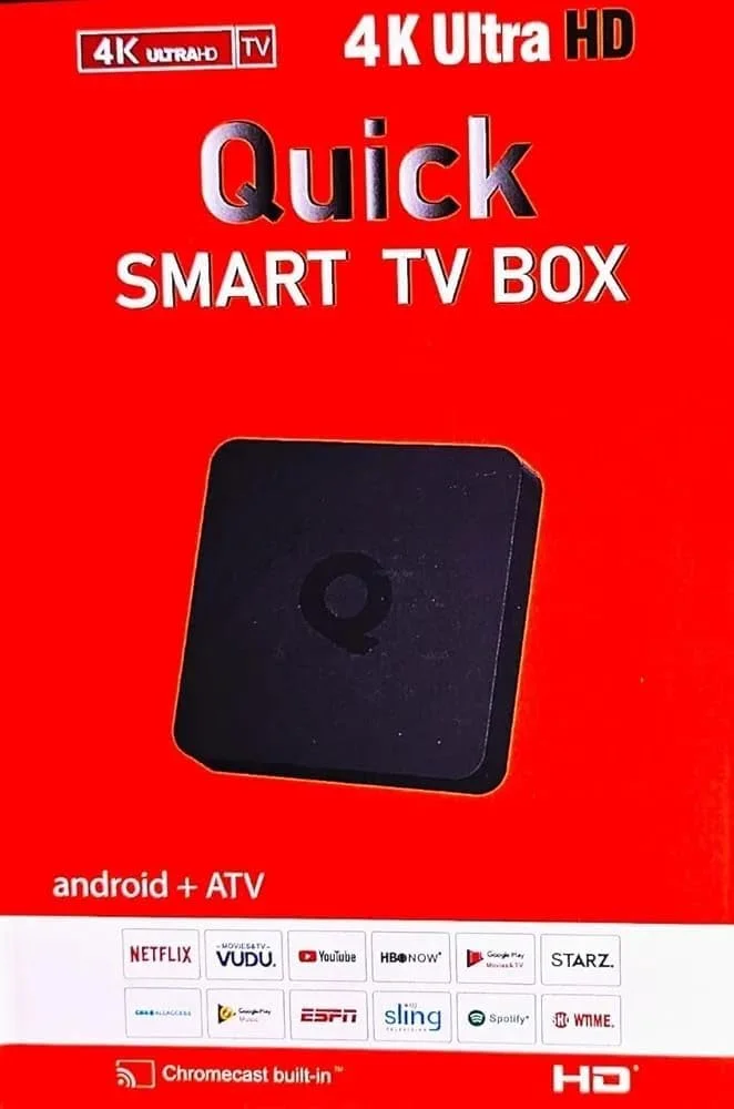 دستگاه Quick Smart TV Box 2025 | اندروید 10 با کیفیت 4K Ultra HD | رم 4 گیگابایت و رام 128 گیگابایت | پخش زنده مسابقات ورزشی، فیلم ها و سریال ها به مدت 1 سال رایگان