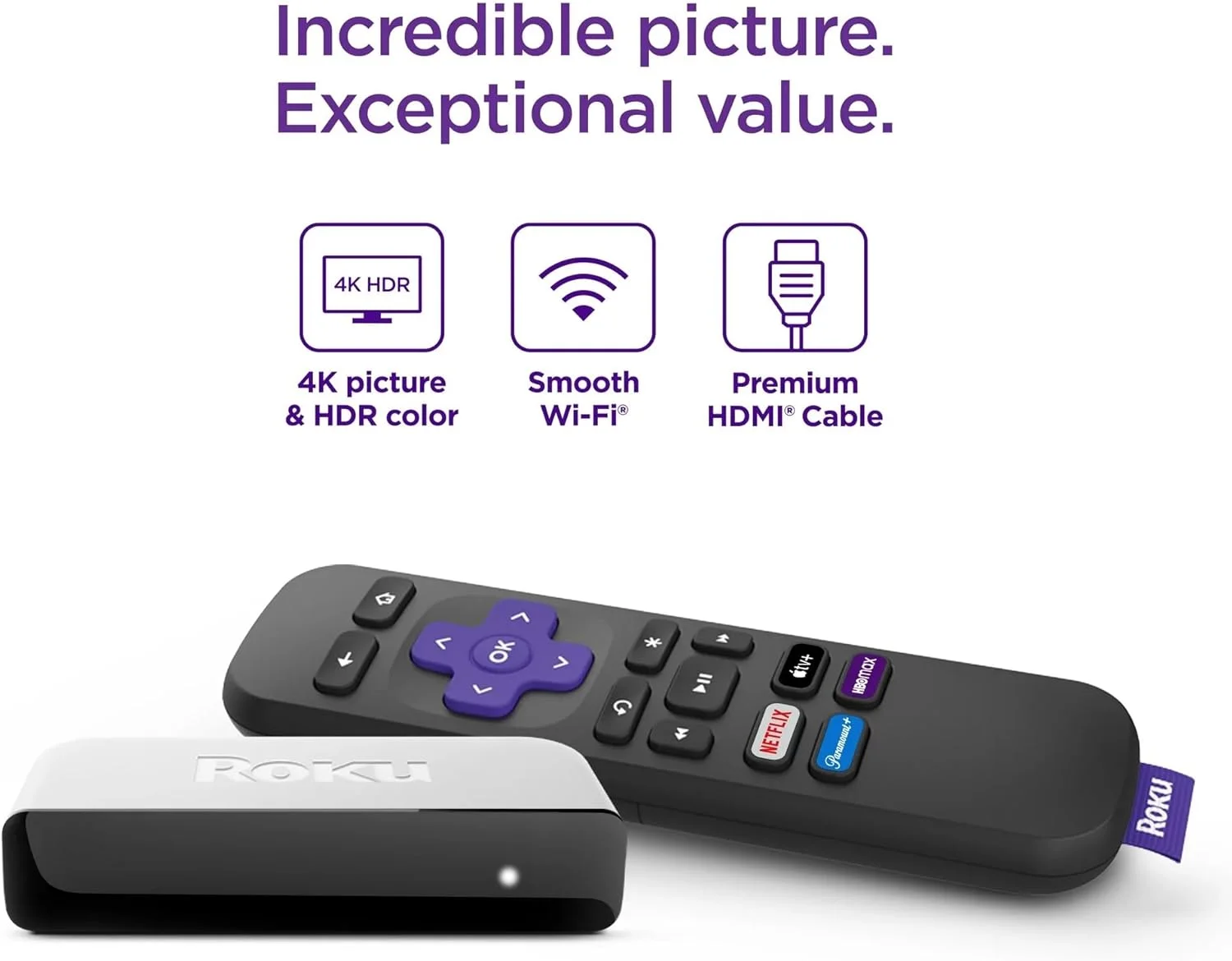 روکو 3920RW-SW Premiere | پخش کننده رسانه ای استریم 4K/HDR با قابلیت Wi-Fi به همراه کابل HDMI پرسرعت ممتاز و ریموت ساده روکو 3920RW-SW Premiere | پخش کننده رسانه ای استریم 4K/HDR با قابلیت Wi-Fi به همراه کابل HDMI پرسرعت ممتاز و ریموت ساده