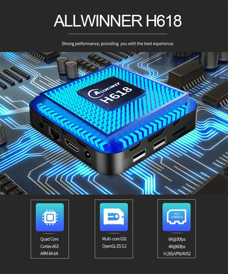اندروید تی وی باکس 12.0، پخش کننده رسانه 6K با 4 گیگابایت رم و 32 گیگابایت رام، چهار هسته ای H618، پشتیبانی از وای فای دو بانده 2.4G/5G، بلوتوث 4.2/3D/H.265، جعبه تلویزیون هوشمند با مینی کیبورد بی سیم، 2 گیگابایت + 16 گیگابایت