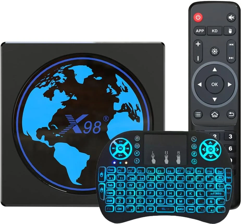 اندروید باکس LIROM مدل 11.0 با 4 گیگابایت رم و 64 گیگابایت حافظه داخلی، پردازنده چهار هسته ای RK3566 64 بیتی Cortex-A55، وای فای دو بانده 2.4 گیگاهرتز/5 گیگاهرتز، کیفیت 4K Ultra HD، بلوتوث 4.0، اترنت 1000M به همراه مینی کیبورد بی سیم، 2 گیگابایت رم + 16 گیگابایت حافظه داخلی