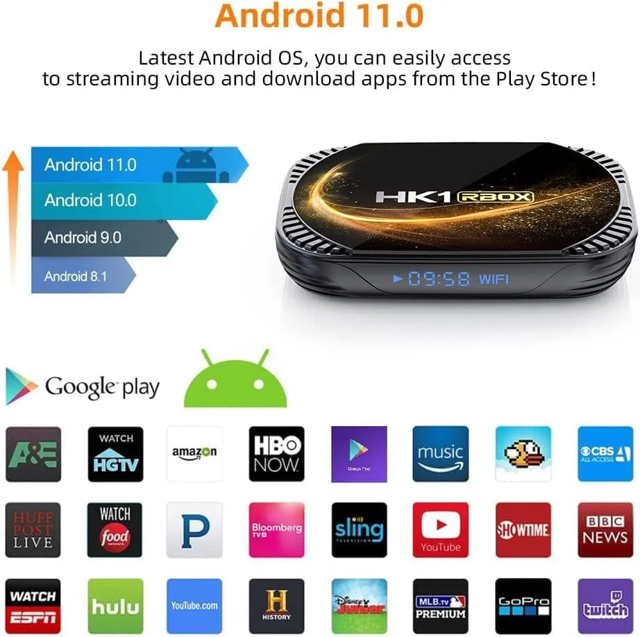 باکس تلویزیون اندروید 11.0 LIROM، Amlogic S905X4 چهار هسته ای 64 بیتی ARM Cortex-A55 2.4G/5G Dual Wifi 10/100M Ethernet، پشتیبانی از H.265/8K Ultra HD/BT 4.0/HDMI 2.1 Set Top Box، 2gb+16gb باکس تلویزیون اندروید 11.0 LIROM، Amlogic S905X4 چهار هسته ای 64 بیتی ARM Cortex-A55 2.4G/5G Dual Wifi 10/100M Ethernet، پشتیبانی از H.265/8K Ultra HD/BT 4.0/HDMI 2.1 Set Top Box، 2gb+16gb