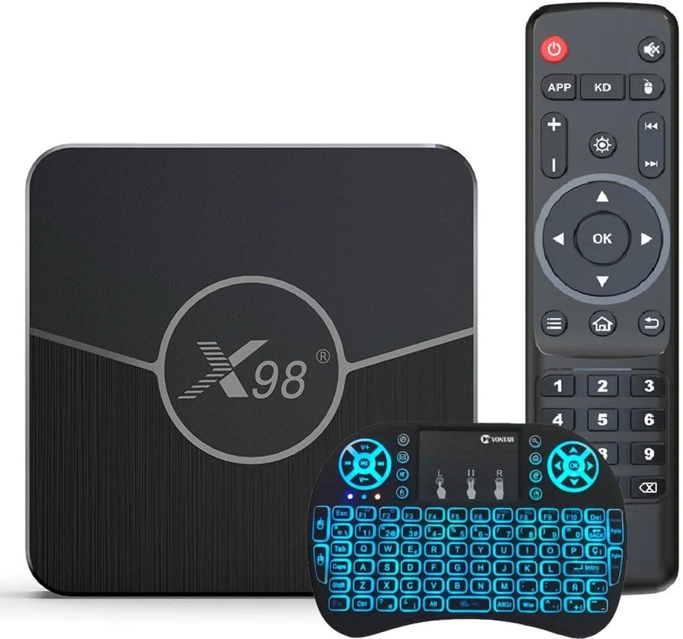 اندروید باکس LIROM Android 11.0، اسمارت تی وی باکس 4 گیگابایت رم 64 گیگابایت رام، خروجی 4K، تراشه چهار هسته ای، پشتیبانی از دوگانه وای فای 2.4G/5GHZ، LAN 100M، HDR 10، BT4.2، 3D، USB 3.0، همراه با مینی کیبورد، 4gb+64gb