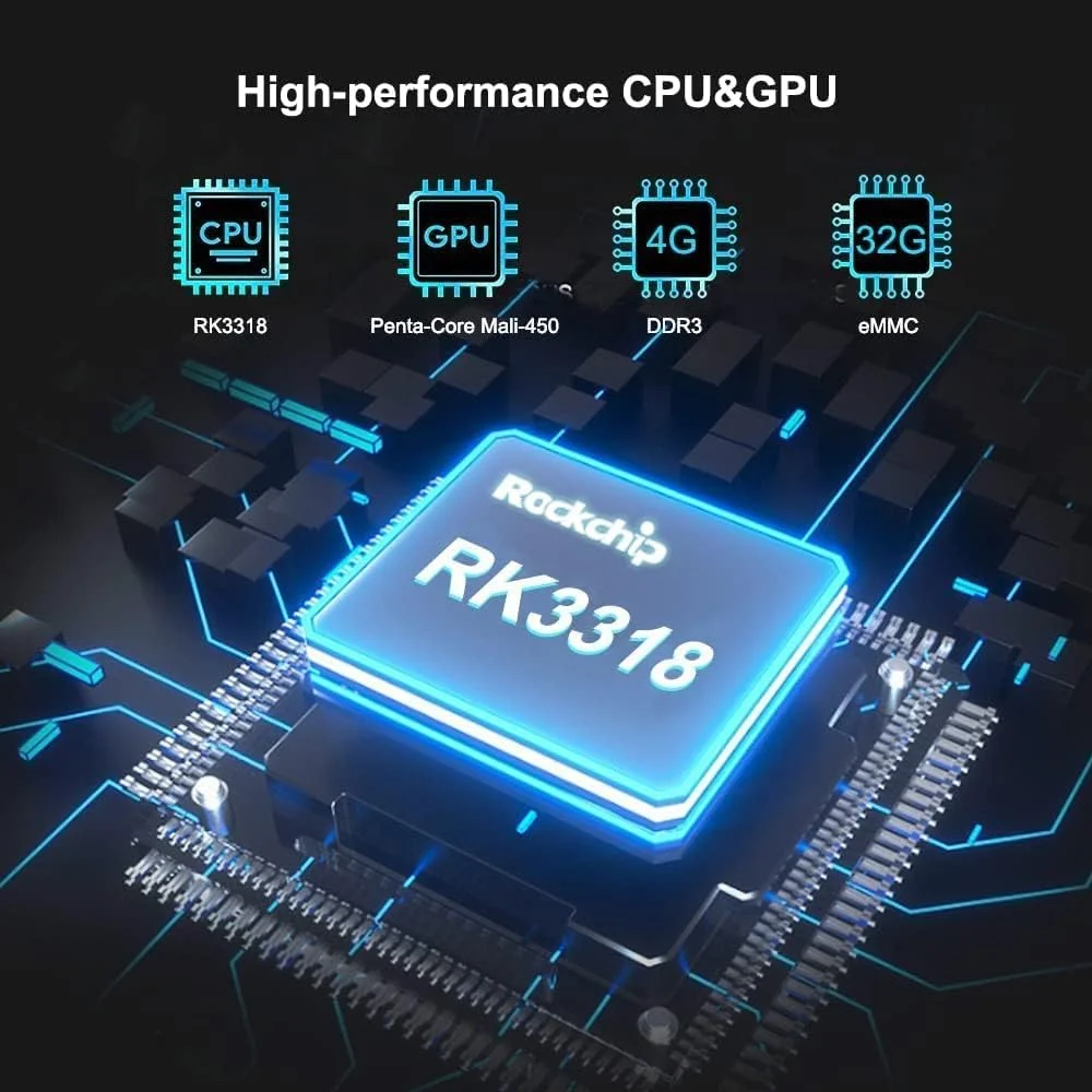 باکس تلویزیون اندروید 11.0 LIROM، رم 4 گیگابایت، رام 128 گیگابایت، پردازنده چهار هسته ای RK3318، پشتیبانی از وای فای دو بانده 2.4G/5.8G، بلوتوث 4.2، ست تاپ باکس 4K/6K Ultra HD، 2gb+16gb