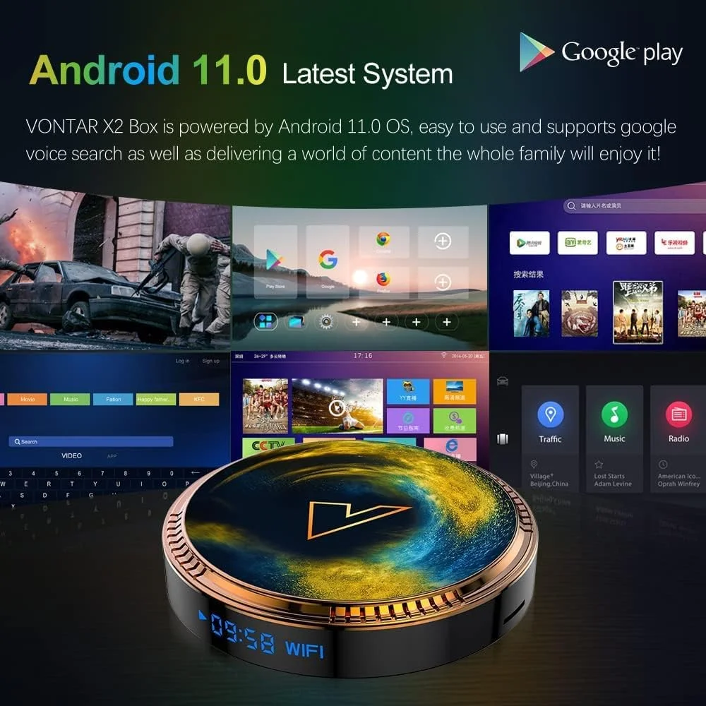 اندروید باکس 11.0 LIROM، VONTAR X2 Amlogic S905W2 چهار هسته ای 64 بیتی ARM Corter-A35 CPU، پشتیبانی از دوگانه وای فای 2.4G/5G Ultra HD 4K 100M Enternet BT4.0 ست تاپ باکس، 4 گیگابایت + 64 گیگابایت اندروید باکس 11.0 LIROM، VONTAR X2 Amlogic S905W2 چهار هسته ای 64 بیتی ARM Corter-A35 CPU، پشتیبانی از دوگانه وای فای 2.4G/5G Ultra HD 4K 100M Enternet BT4.0 ست تاپ باکس، 4 گیگابایت + 64 گیگابایت