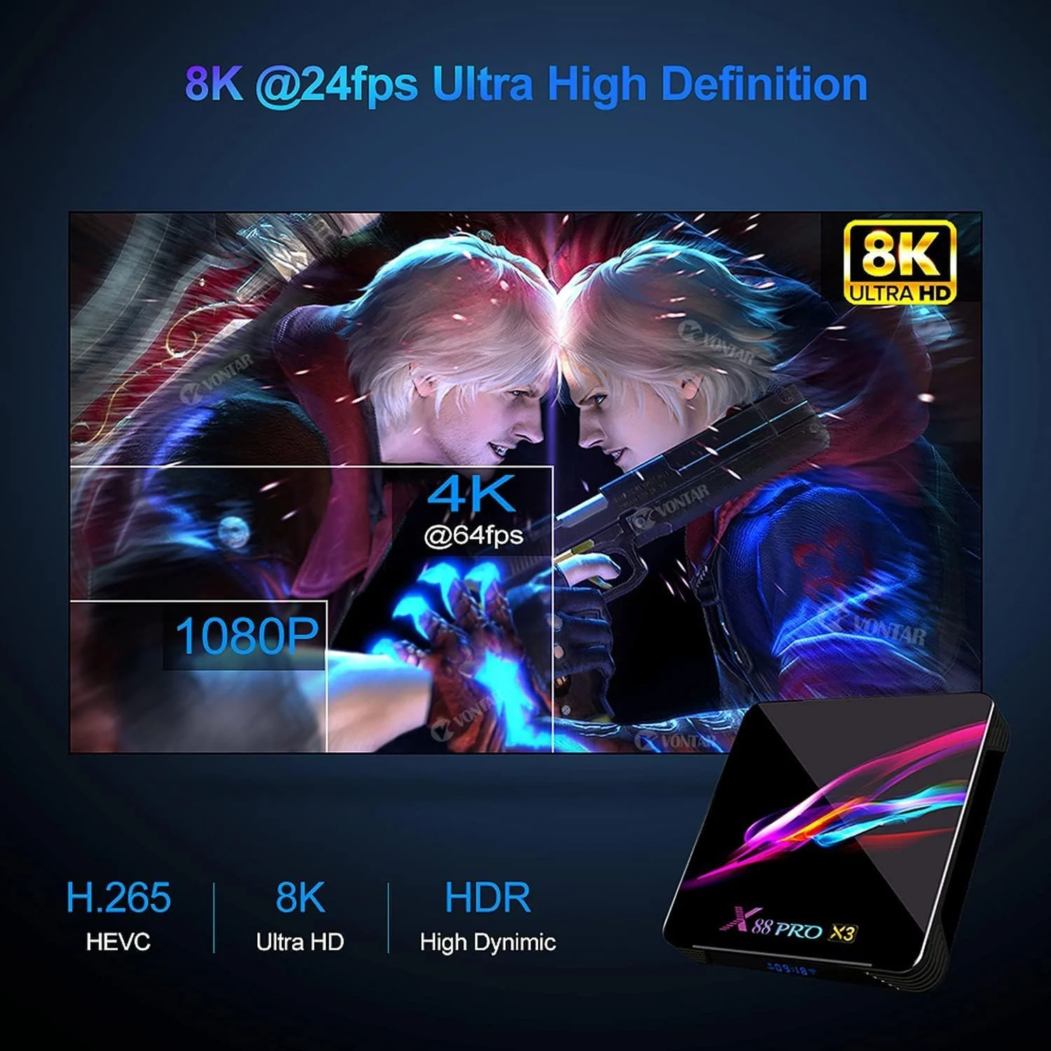 اندروید باکس تلویزیون LIROM نسخه 9.0، با 4 گیگابایت رم + 128 گیگابایت حافظه داخلی، پردازنده چهارهسته‌ای Amlogic S905X3 64 بیتی Cortex-A55، وای‌فای 2.4G/5G BT4.1، کیفیت 8K Ultra HD، USB 3.0، اترنت 1000M، ست تاپ باکس، 4 گیگابایت رم + 64 گیگابایت حافظه داخلی