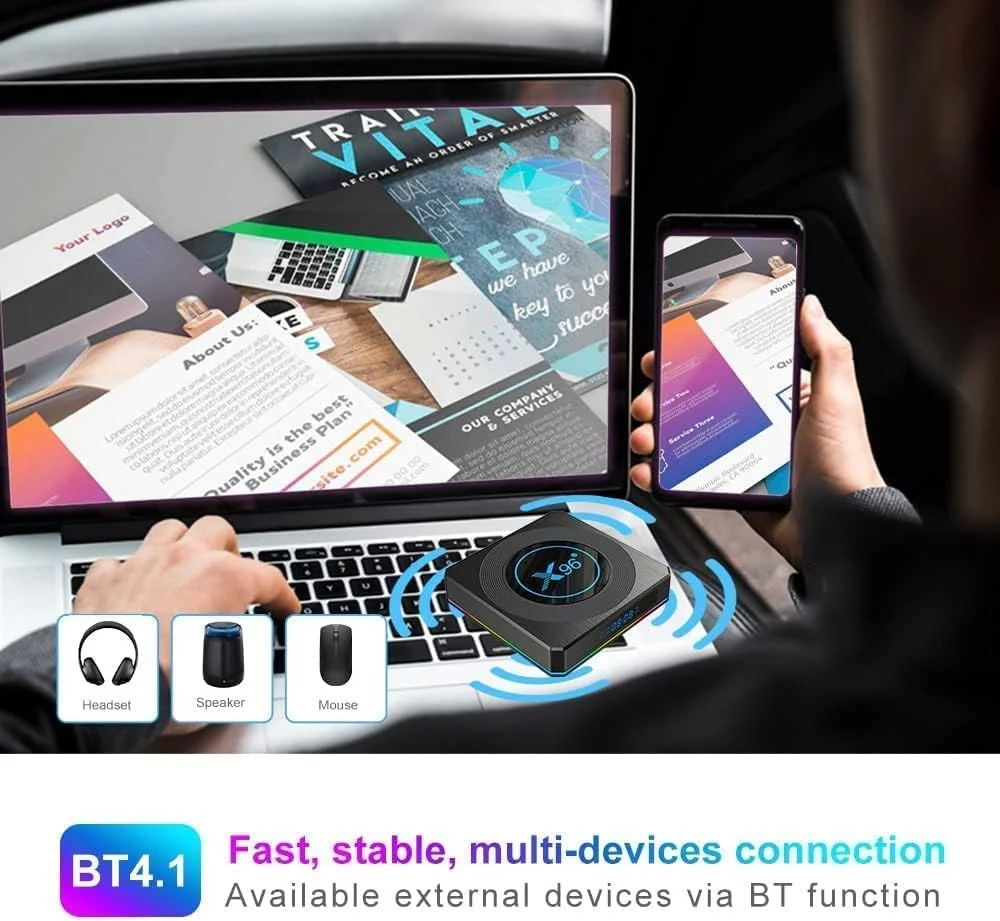 اندروید باکس LIROM مدل Android 11.0، حافظه 4G+64G، اندروید باکس هوشمند S905X4 چهار هسته ای 64 بیتی ARM، پشتیبانی از 4K/8K، وای فای 2.4/5.0 گیگاهرتز، بلوتوث 4.0، اترنت 10/1000M، HDMI 2.0 H.265 ست تاپ باکس، 4 گیگابایت + 32 گیگابایت