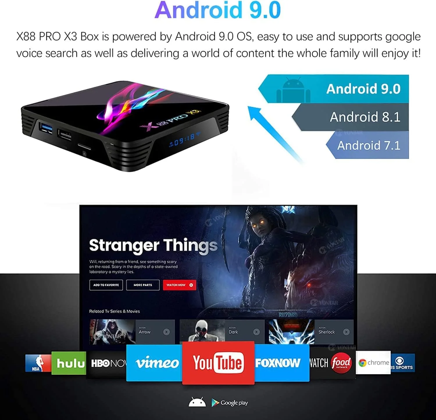 اندروید باکس تلویزیون LIROM نسخه 9.0، با 4 گیگابایت رم + 128 گیگابایت حافظه داخلی، پردازنده چهارهسته‌ای Amlogic S905X3 64 بیتی Cortex-A55، وای‌فای 2.4G/5G BT4.1، کیفیت 8K Ultra HD، USB 3.0، اترنت 1000M، ست تاپ باکس، 4 گیگابایت رم + 64 گیگابایت حافظه داخلی