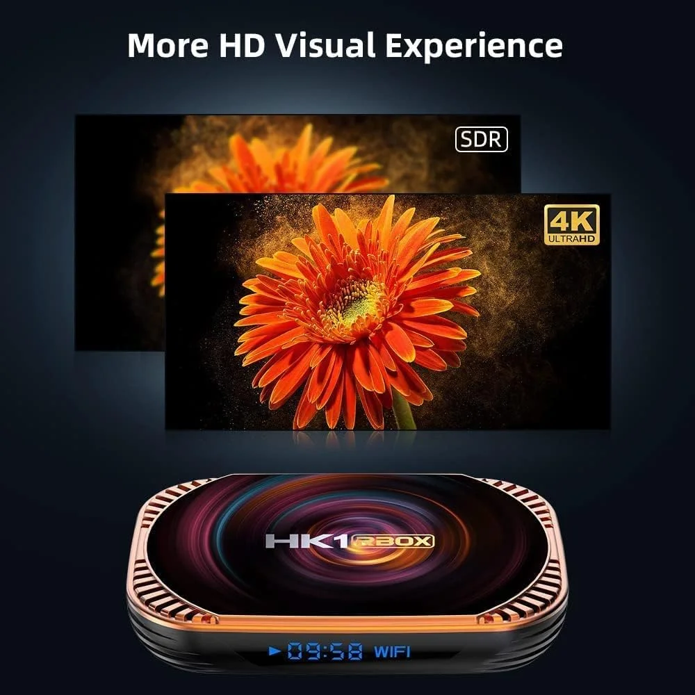 اندروید باکس LIROM مدل TV Box Android 11.0 [4GB 128GB] HK1 RBOX X4 4K/8K، اندروید باکس هوشمند با چیپست Amlogic S905 X4، وای فای دوگانه 2.4G/5G، پورت 100/1000M، دیکود H.265، پورت USB 3.0، ست تاپ باکس، 4 گیگابایت + 32 گیگابایت