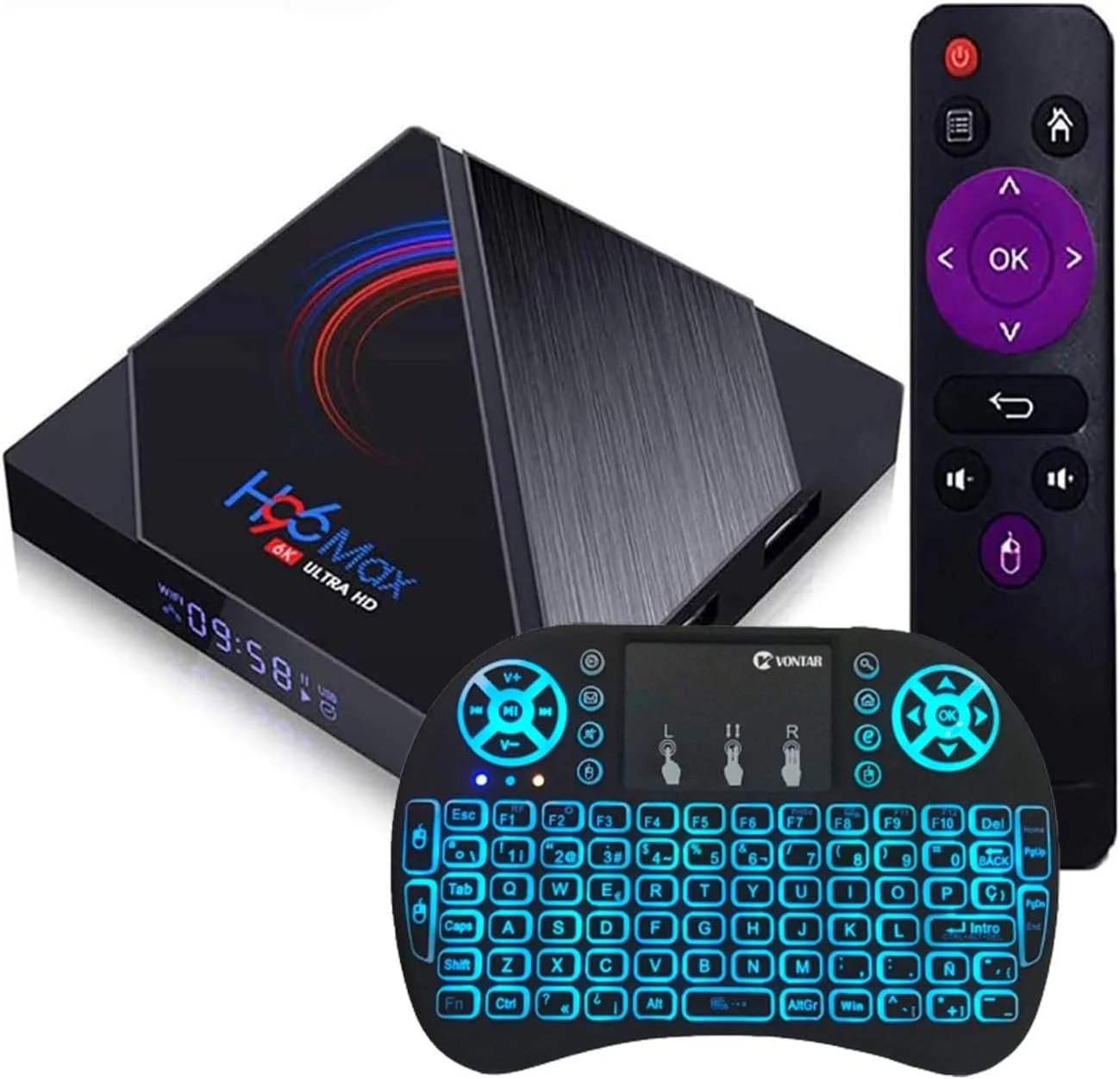 اندروید باکس LIROM مدل H96 MAX با اندروید 10.0، حافظه رم 4 گیگابایت + حافظه داخلی 32 گیگابایت، پردازنده چهار هسته ای 64 بیتی Allwinner H616 ARM Corter-A53، وای فای دوگانه 2.4+5G، بلوتوث 4.0، H.265، سه بعدی، ست تاپ باکس 6K، 4 گیگابایت + 64 گیگابایت