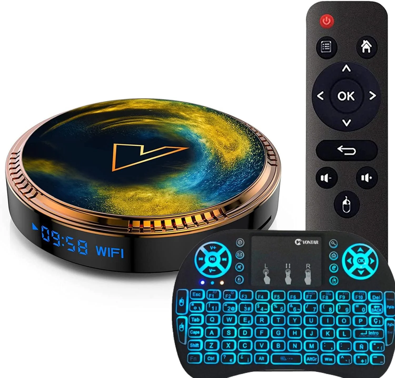 باکس تلویزیون اندروید 11.0 LIROM، پردازنده چهارهسته‌ای 64 بیتی ARM Corter-A35 مدل VONTAR X2 Amlogic S905W2، پشتیبانی از وای فای دوگانه 2.4G/5G Ultra HD 4K 100M Enternet BT4.0 ست تاپ باکس، 2 گیگابایت + 16 گیگابایت