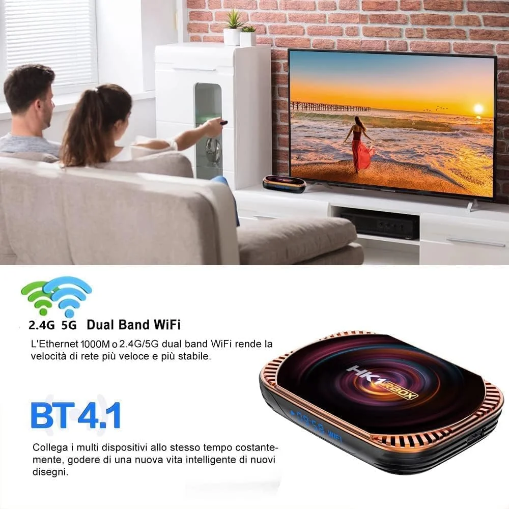 اندروید باکس LIROM مدل TV Box Android 11.0 با [رم 4 گیگابایت و حافظه داخلی 128 گیگابایت] HK1 RBOX X4 4K/8K Smart TV Box با چیپست Amlogic S905 X4، وای فای دوگانه 2.4G/5G، پورت 100/1000M، دیکود H.265، پورت USB3.0، ست تاپ باکس، 4GB+64GB
