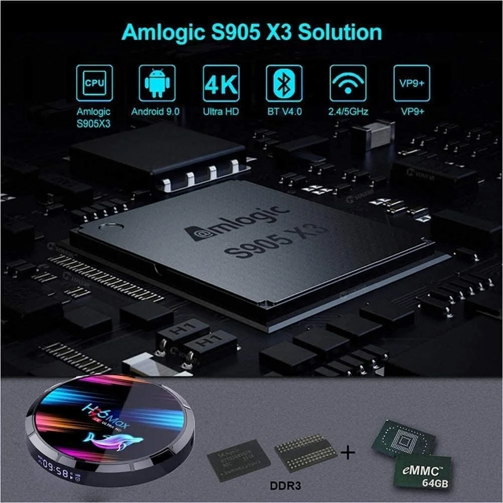 اندروید باکس 9.0 LIROM، پردازنده چهارهستهای Amlogic S905X3 64 بیتی Cortex A55، وای فای دو بانده 2.4 گیگاهرتز + 5 گیگاهرتز، بلوتوث 4.0، کیفیت 3D 8K Ultra HD H.265، اترنت 100/1000M، حافظه 4 گیگابایت + 64 گیگابایت اندروید باکس 9.0 LIROM، پردازنده چهارهستهای Amlogic S905X3 64 بیتی Cortex A55، وای فای دو بانده 2.4 گیگاهرتز + 5 گیگاهرتز، بلوتوث 4.0، کیفیت 3D 8K Ultra HD H.265، اترنت 100/1000M، حافظه 4 گیگابایت + 64 گیگابایت