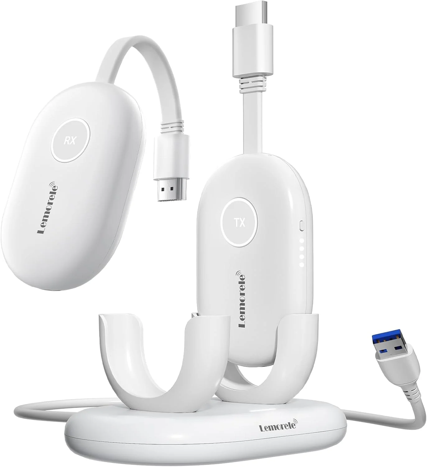 فرستنده و گیرنده HDMI بی سیم Lemorele، باتری 2000 میلی آمپر ساعتی، 8 فرستنده برای 1 گیرنده، برد 50 متری، Full HD 1080P، سازگار با PC/TV/پروژکتور، برای کنفرانس ها و کلاس ها