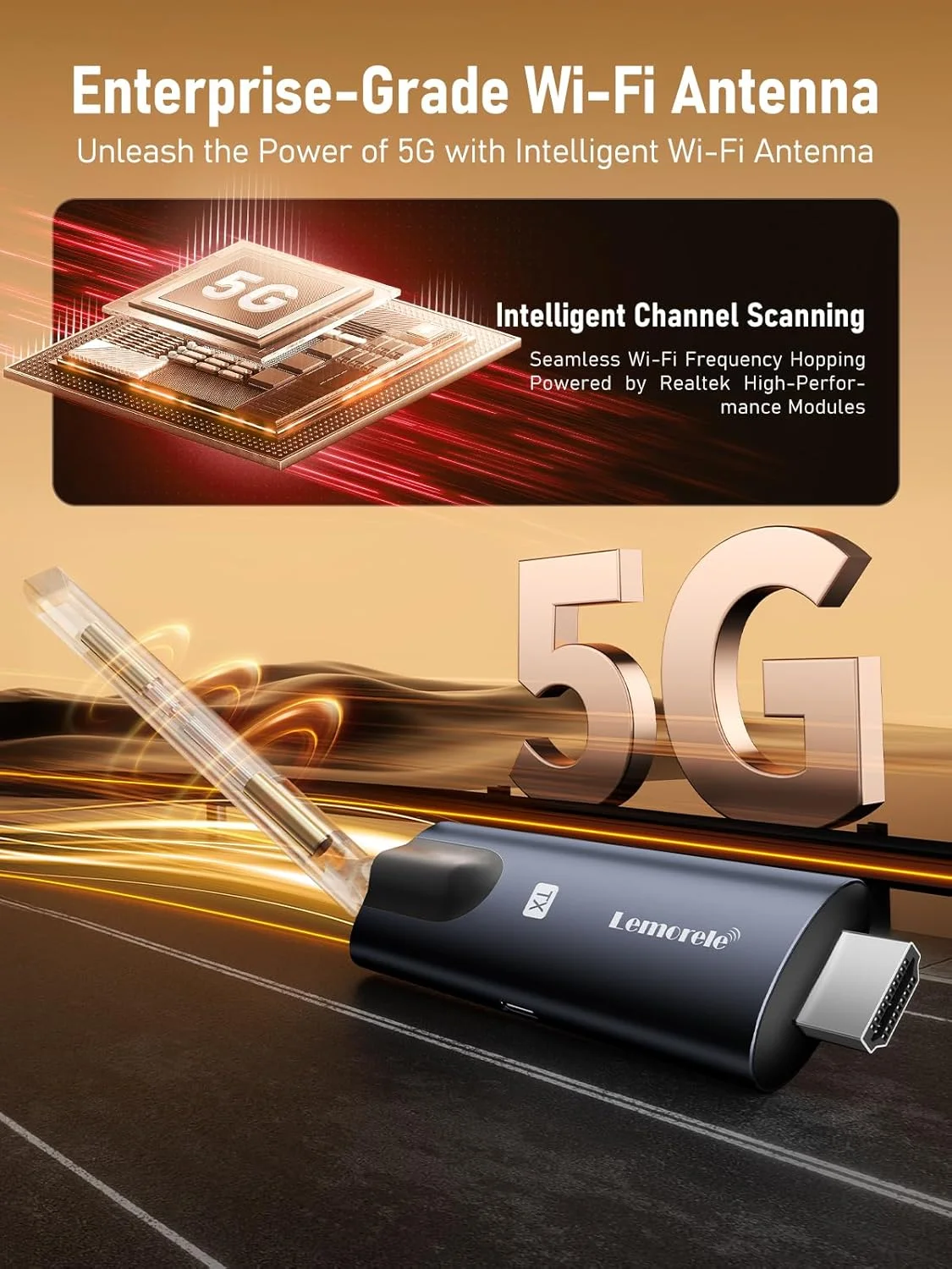 فرستنده HDMI بی سیم Lemorele و 2 گیرنده، پشتیبانی از برنامه دریافت بی سیم TuTuPlay 5G 656ft 1080P HD، برای پخش ویدئو و صدا به HDTV/پروژکتور/تبلت/موبایل (1TX و 2RX)