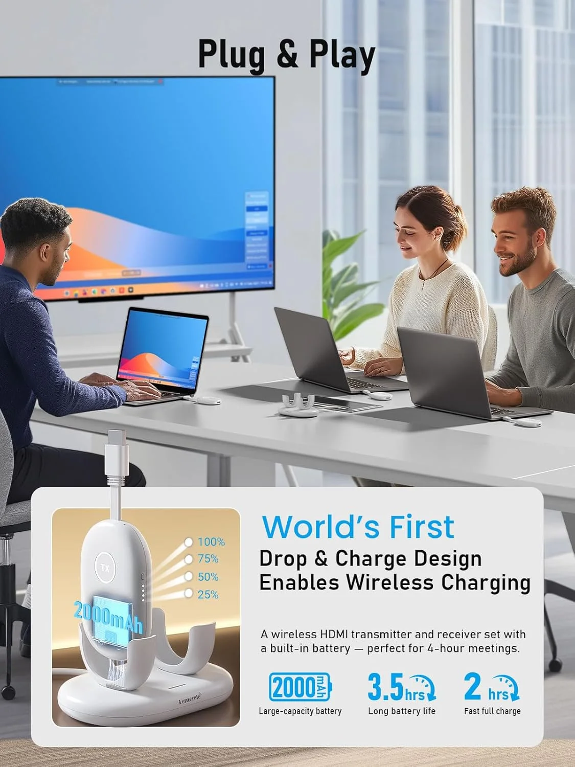 فرستنده و گیرنده HDMI بی سیم Lemorele، باتری 2000 میلی آمپر ساعتی، 8 فرستنده برای 1 گیرنده، برد 50 متری، Full HD 1080P، سازگار با PC/TV/پروژکتور، برای کنفرانس ها و کلاس ها فرستنده و گیرنده HDMI بی سیم Lemorele، باتری 2000 میلی آمپر ساعتی، 8 فرستنده برای 1 گیرنده، برد 50 متری، Full HD 1080P، سازگار با PC/TV/پروژکتور، برای کنفرانس ها و کلاس ها