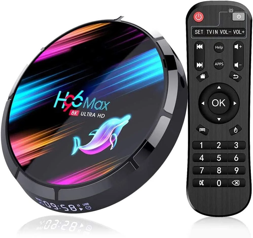 اندروید باکس LIROM مدل Android 9.0، پردازنده چهارهسته‌ای Amlogic S905X3 64 بیتی Cortex A55، وای فای دو بانده 2.4 گیگاهرتز + 5 گیگاهرتز، بلوتوث 4.0، 3D 8K Ultra HD H.265، اترنت 100/1000M، ست تاپ باکس، 4 گیگابایت + 32 گیگابایت