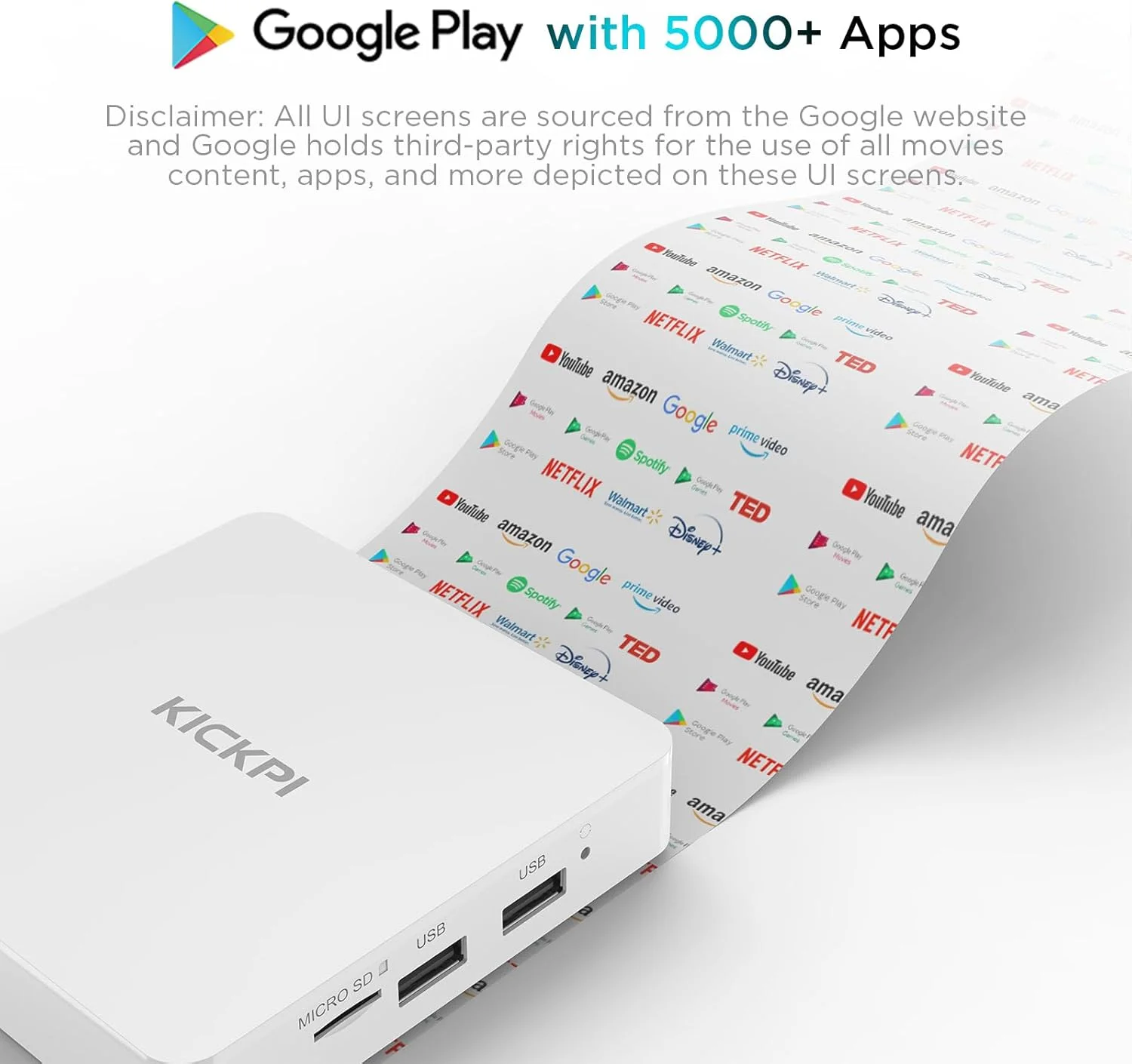 اندروید تی وی باکس KP1 دارای گواهینامه (4K)، کانال های اشتراکی رایگان، 2 گیگابایت رم 32 گیگابایت رام با جستجوی صوتی - پشتیبانی از Chromecast و Dolby Audio، بلوتوث 5.0 اسمارت باکس 2024 (سفید)