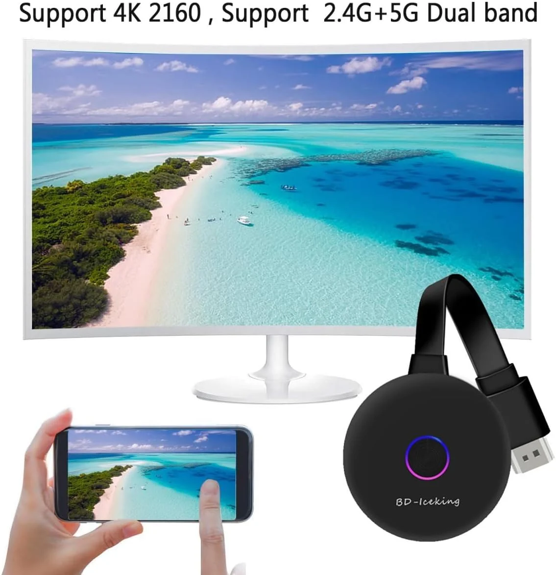 آداپتور دانگل نمایشگر HDMI بی سیم، آداپتور انتقال تصویر بی سیم، توسعه دهنده بی سیم HDMI ویدئو/صوتی/فایل رسانه ای استریم از لپ تاپ، کامپیوتر، تلفن هوشمند به پروژکتور مانیتور HDTV