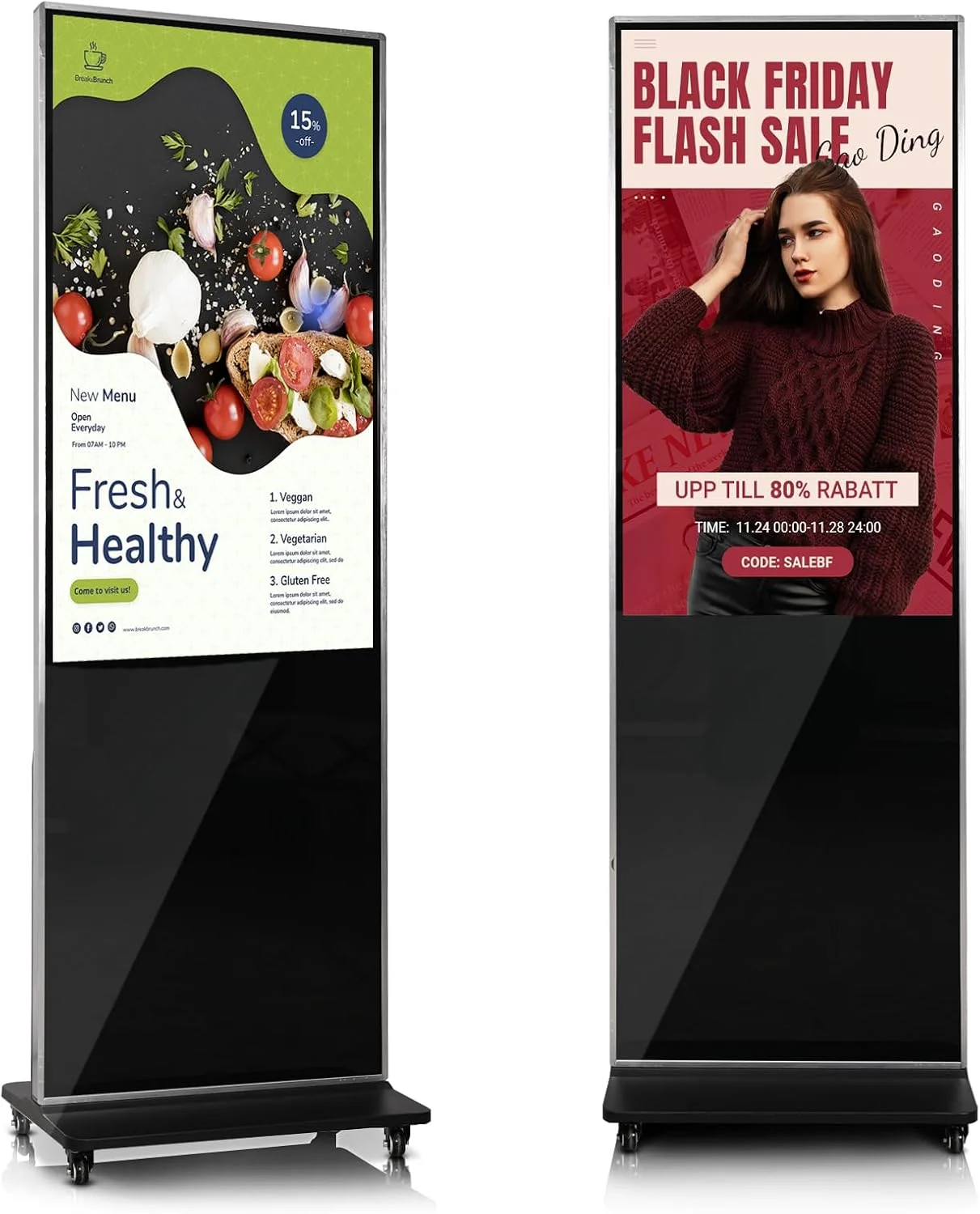 نمایشگر دیجیتال ساینیج 4K LCD کینون، 43 اینچ، ایستاده، مناسب فضای داخلی، پخش کننده تبلیغات تجاری، کیوسک دیجیتال ساینیج با پخش خودکار تبلیغات، ورودی HDMI WiFi بلوتوث، اندروید 12.0، رنگ مشکی