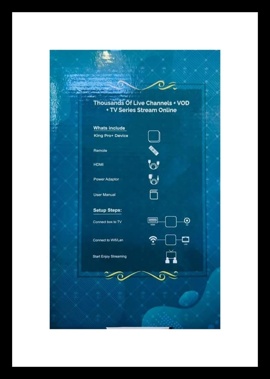 کینگز پرو تی وی باکس 2025، دسترسی رایگان به تمام کانال ها، پشتیبانی از شبکه 5 گیگاهرتز، رم 32 گیگابایت، حافظه 512 گیگابایت، اندروید 14، دسترسی به تمام کانال های ورزشی.