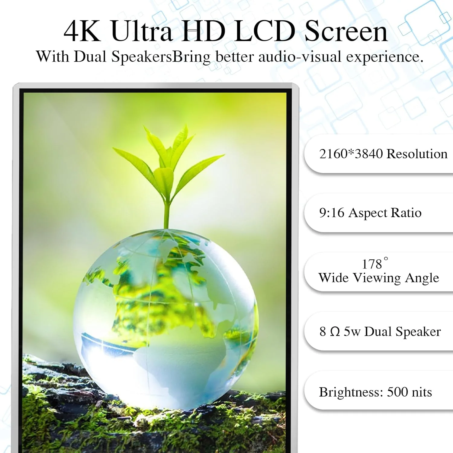 نمایشگر دیجیتال ساینیج 4K LCD کینون، 43 اینچ، ایستاده، مناسب فضای داخلی، پخش کننده تبلیغات تجاری، کیوسک دیجیتال ساینیج با پخش خودکار تبلیغات، ورودی HDMI WiFi بلوتوث، اندروید 12.0، رنگ مشکی
