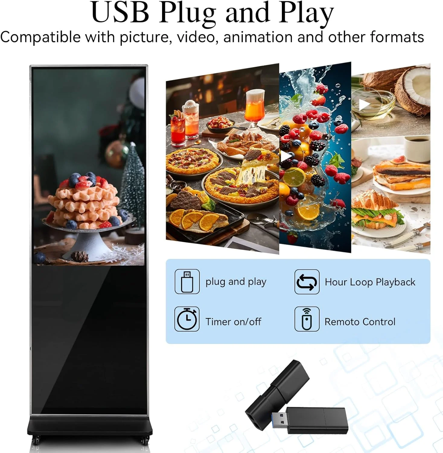 نمایشگر دیجیتال ساینیج 4K LCD کینون، 43 اینچ، ایستاده، مناسب فضای داخلی، پخش کننده تبلیغات تجاری، کیوسک دیجیتال ساینیج با پخش خودکار تبلیغات، ورودی HDMI WiFi بلوتوث، اندروید 12.0، رنگ مشکی