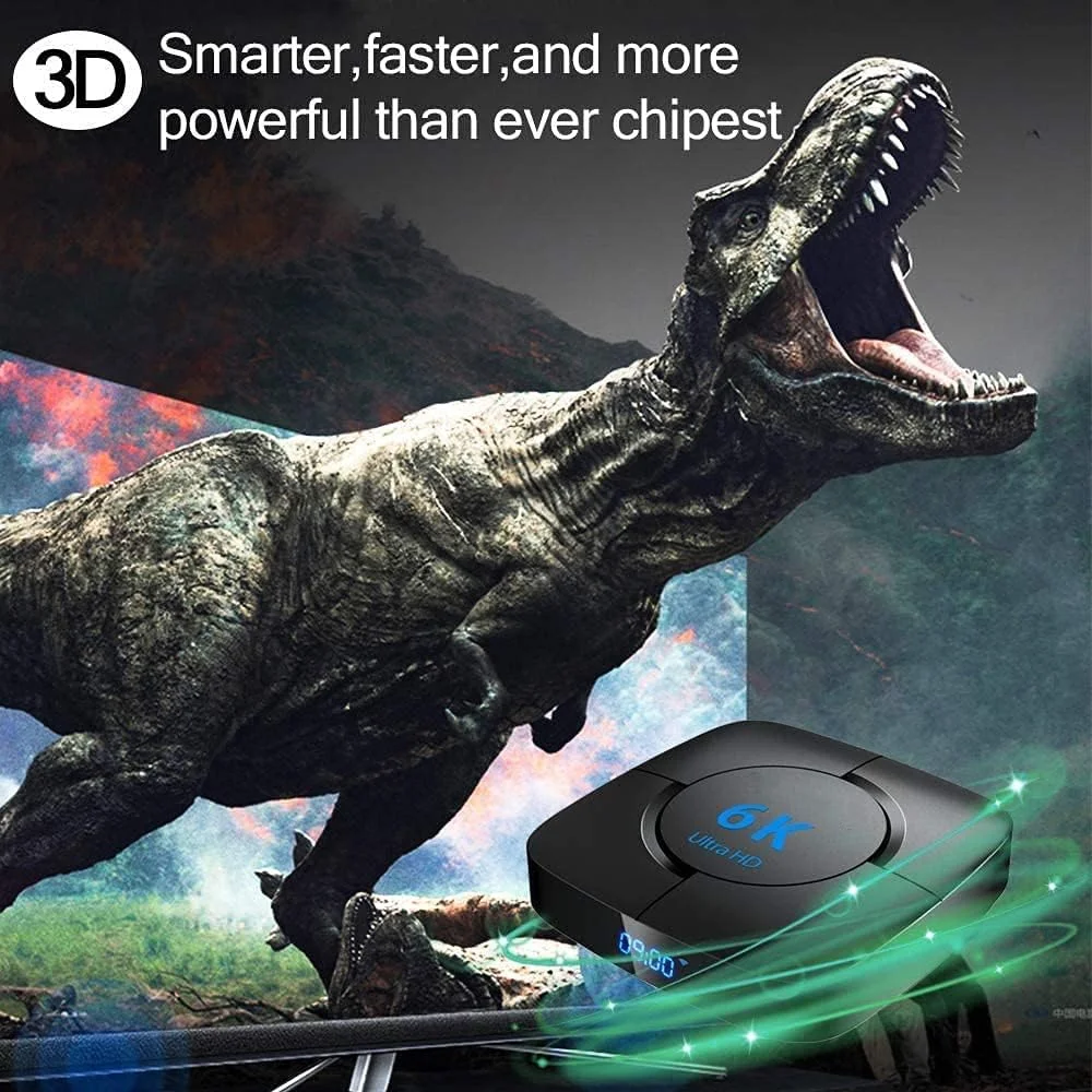 اندروید باکس LIROM مدل 10.0، پردازنده چهارهسته‌ای Allwinner H616 با معماری 64 بیتی Cortex-A53، وای فای دو بانده 2.4 گیگاهرتز/5 گیگاهرتز، رزولوشن 6K Ultra HD، بلوتوث 4.1، رم 4 گیگابایت + حافظه داخلی 32 گیگابایت