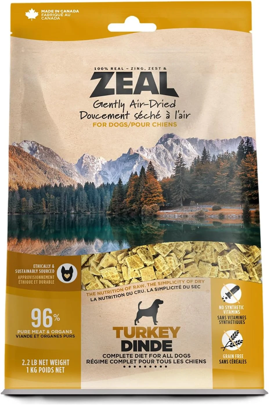 غذای خشک سگ با طعم بوقلمون Zeal، خشک شده با هوا - 1 کیلوگرم