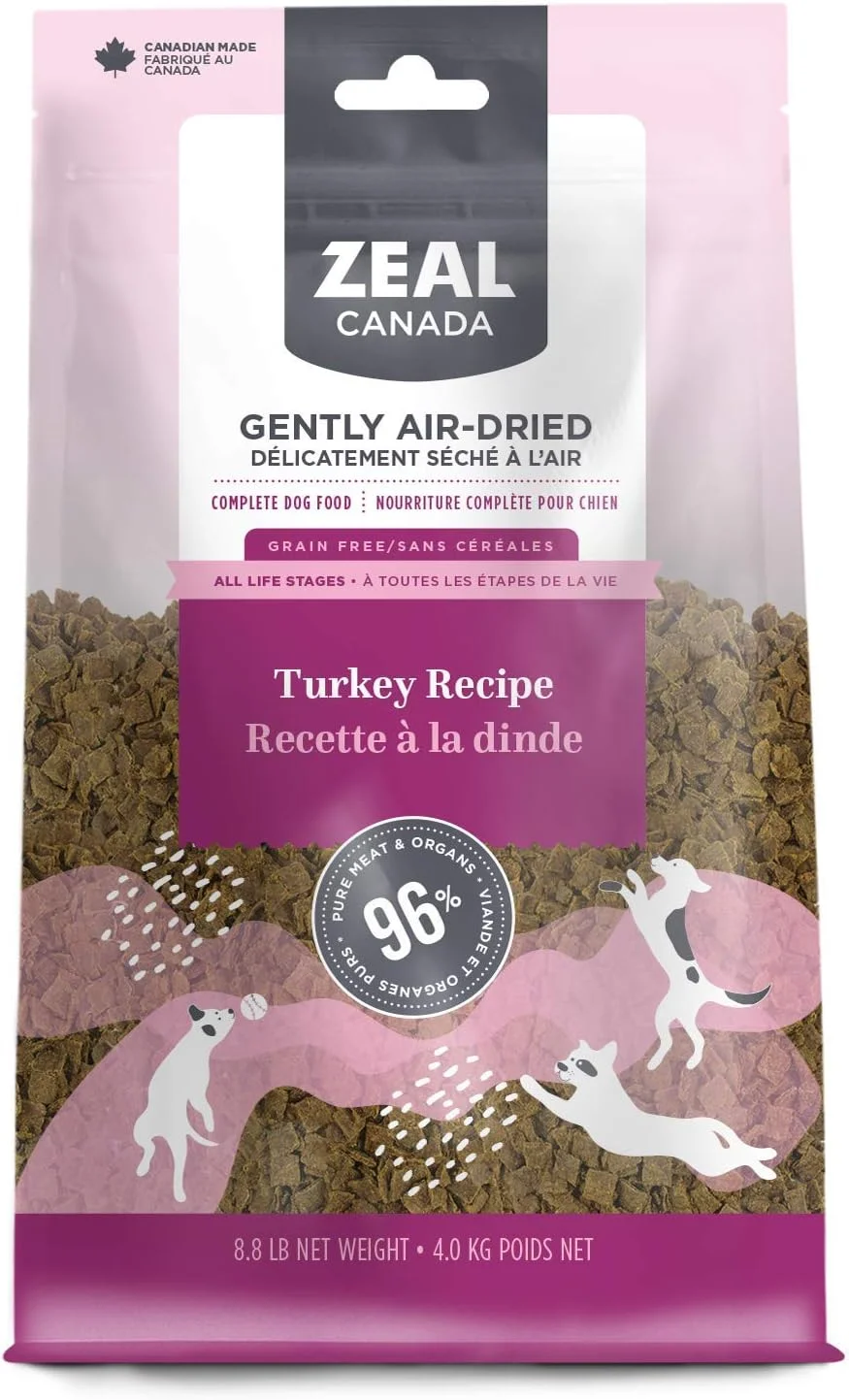 غذای خشک سگ با طعم بوقلمون Zeal، خشک شده با هوا - 4 کیلوگرم
