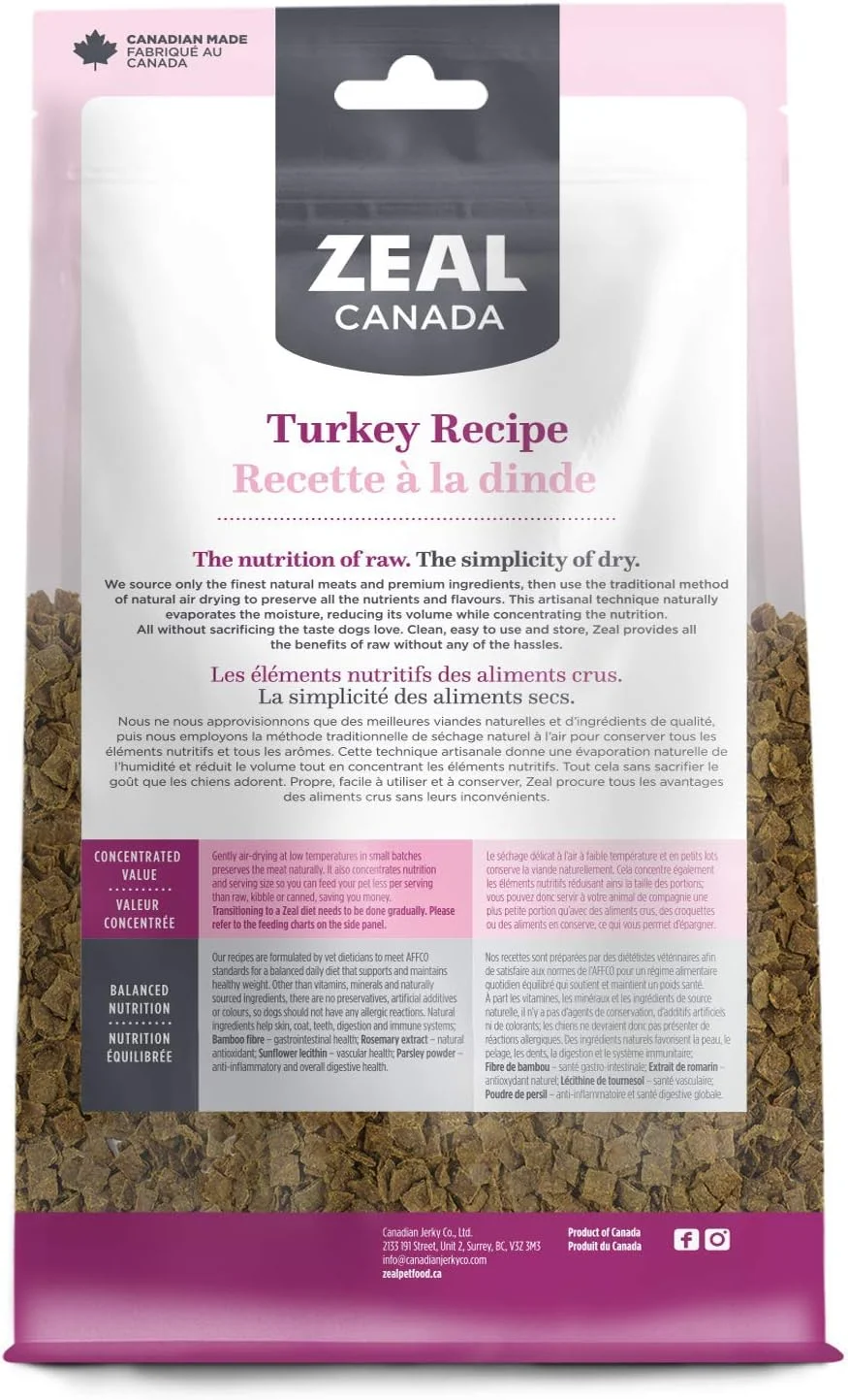 غذای خشک سگ با طعم بوقلمون Zeal، خشک شده با هوا - 4 کیلوگرم