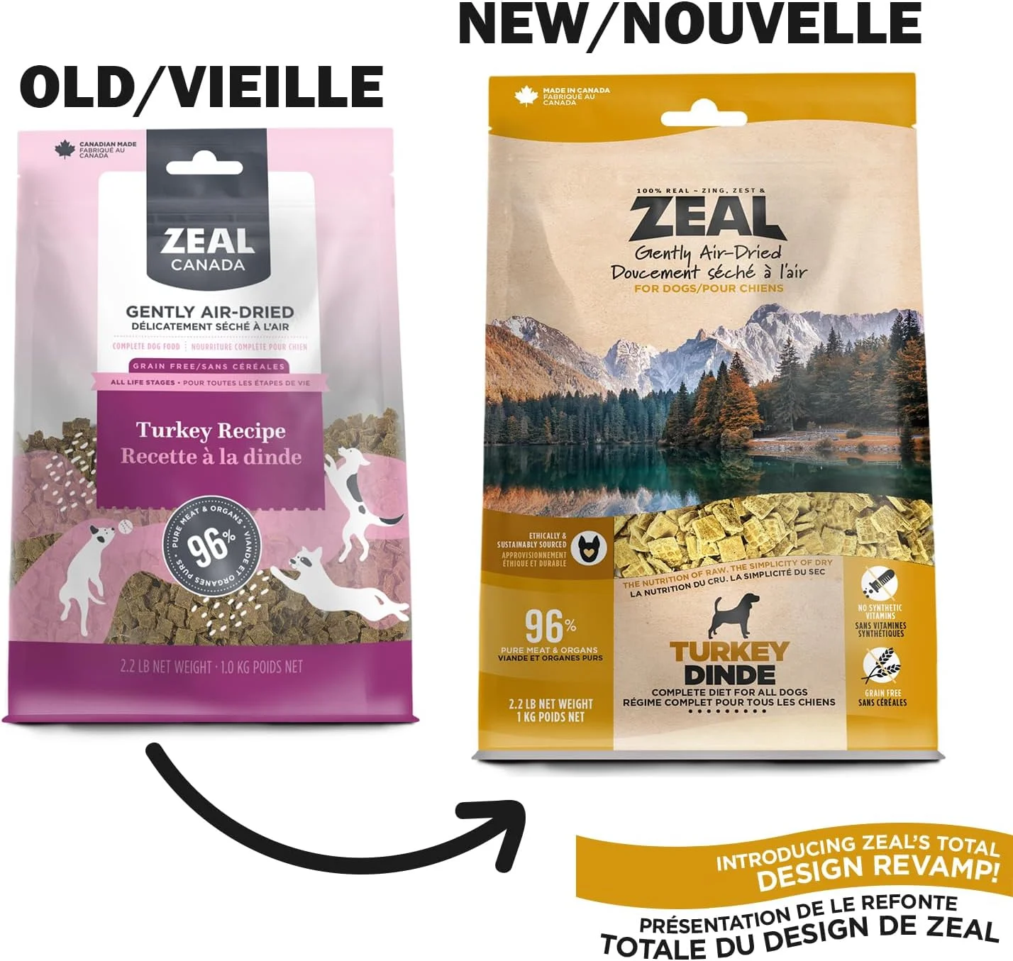 غذای خشک سگ با طعم بوقلمون Zeal، خشک شده با هوا - 1 کیلوگرم