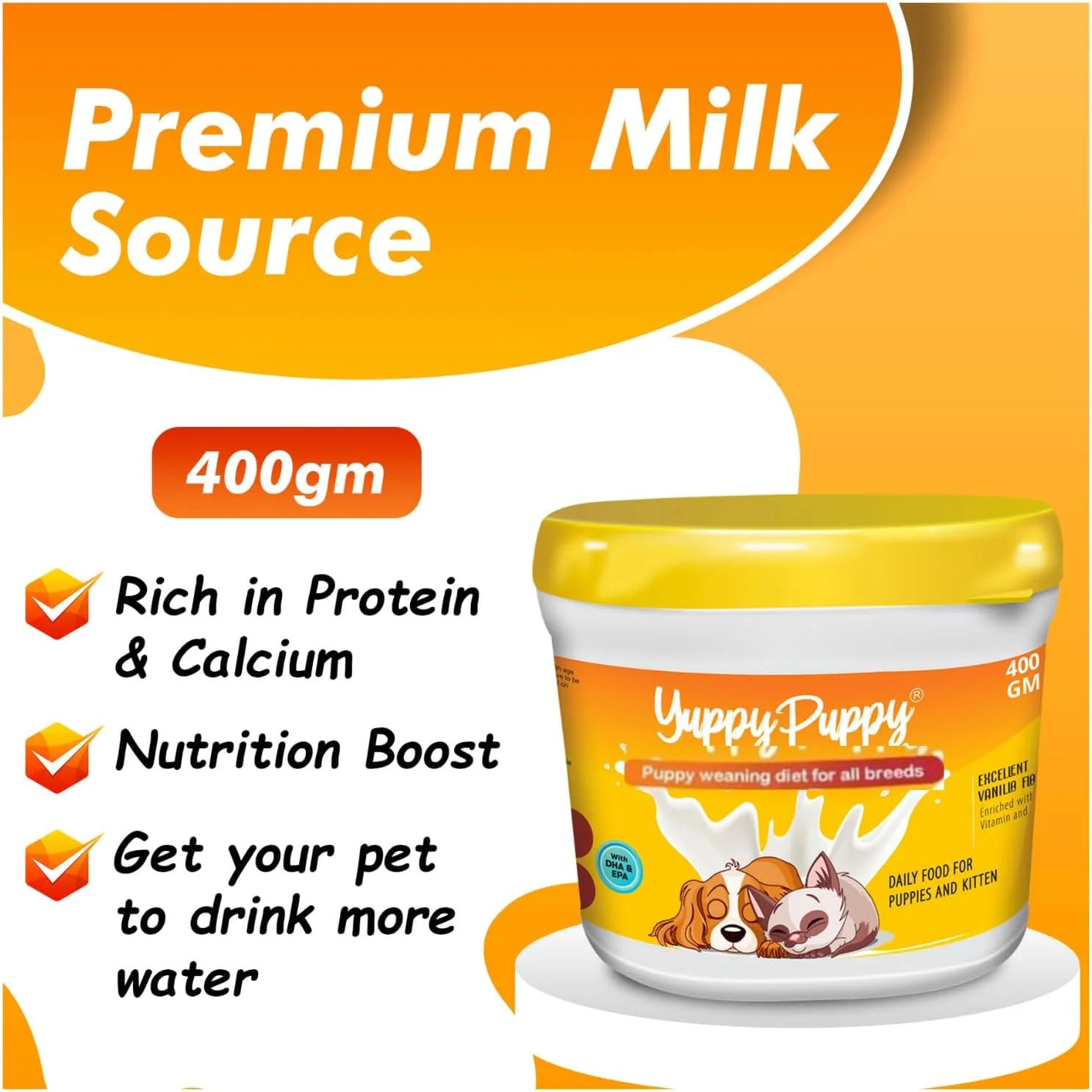 شیر خشک مطلق برای توله سگ های تازه متولد شده، غذای سگ، غذای رژیمی برای از شیر گرفتن توله سگ، مکمل غذایی، غذای خشک سگ با طعم شیر با شیر برای شیر توله سگ نژاد کوچک (400 گرم)