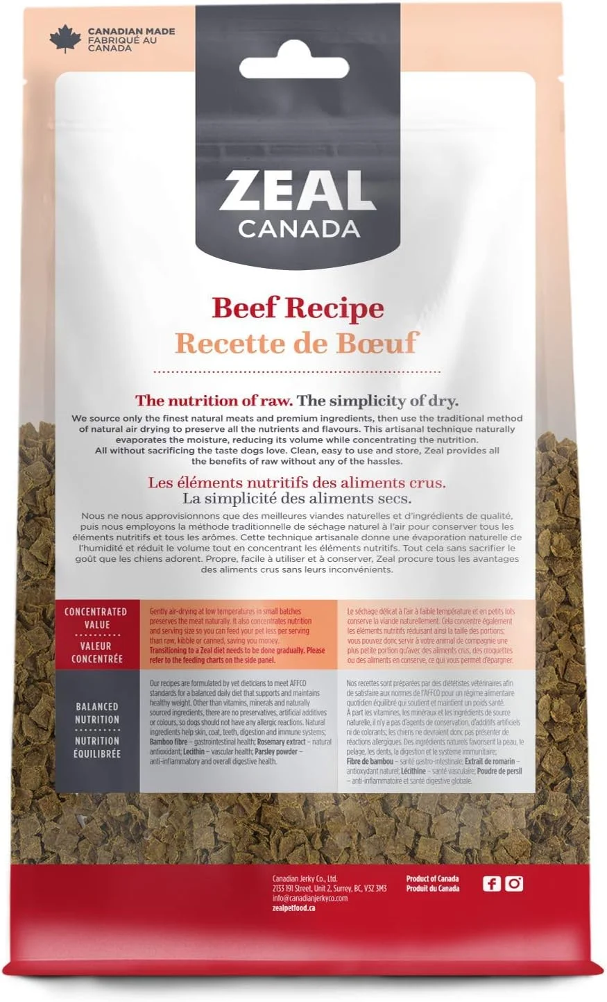 غذای خشک سگ با طعم گوشت گاو Zeal Canada، بدون غلات، 4 کیلوگرم