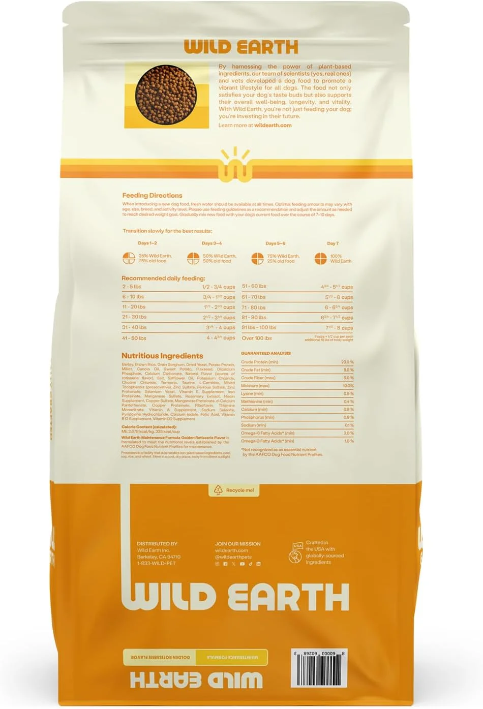 غذای خشک سگ وگان وایلد ارث | فرمول نگهداری گیاهی | گیاهی، تسکین آلرژی، توسعه یافته توسط دامپزشکان برای تغذیه کامل | طعم مرغ بریان طلایی، کیسه 28 پوندی
