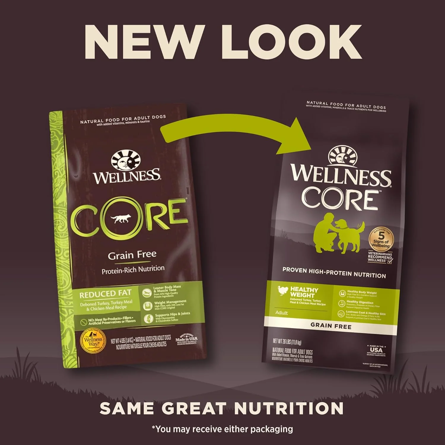 غذای خشک سگ بدون غلات Wellness CORE Natural Pet Food، کم چرب، کیسه 26 پوندی، بوقلمون