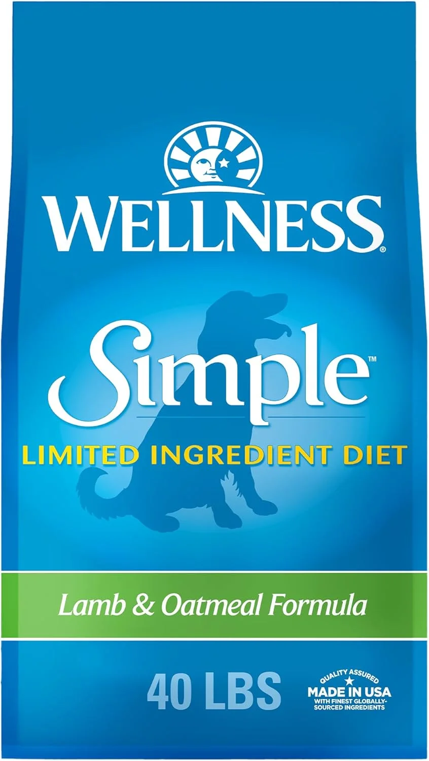 غذای خشک سگ با طعم بره و جو دوسر Wellness Simple، مناسب برای معده های حساس، پشتیبانی از پوست و پوشش مو، غلات کامل، طبیعی، (کیسه 40 پوندی)