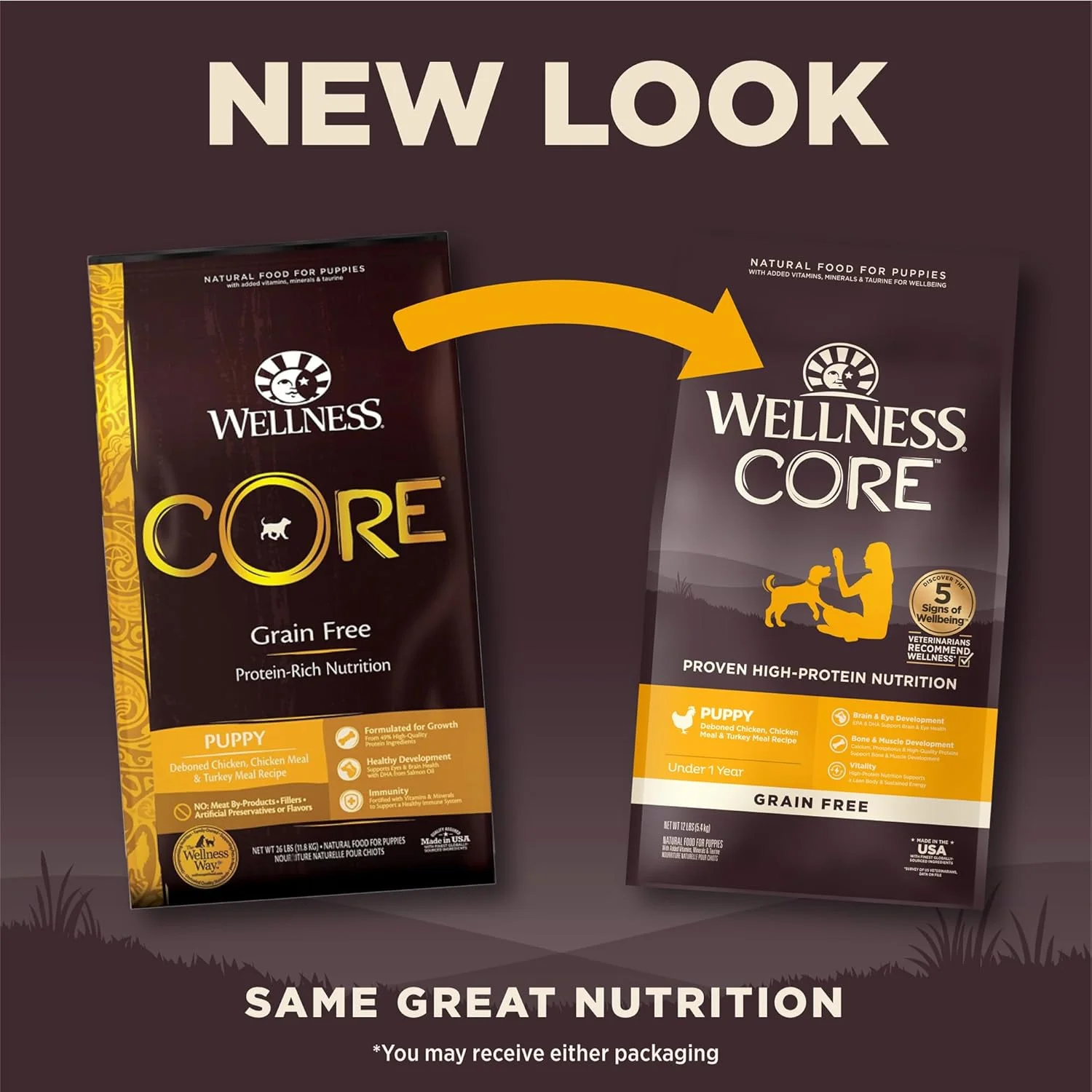 غذای خشک سگ بدون غلات طبیعی Wellness CORE، توله سگ، کیسه 5.4 کیلوگرمی