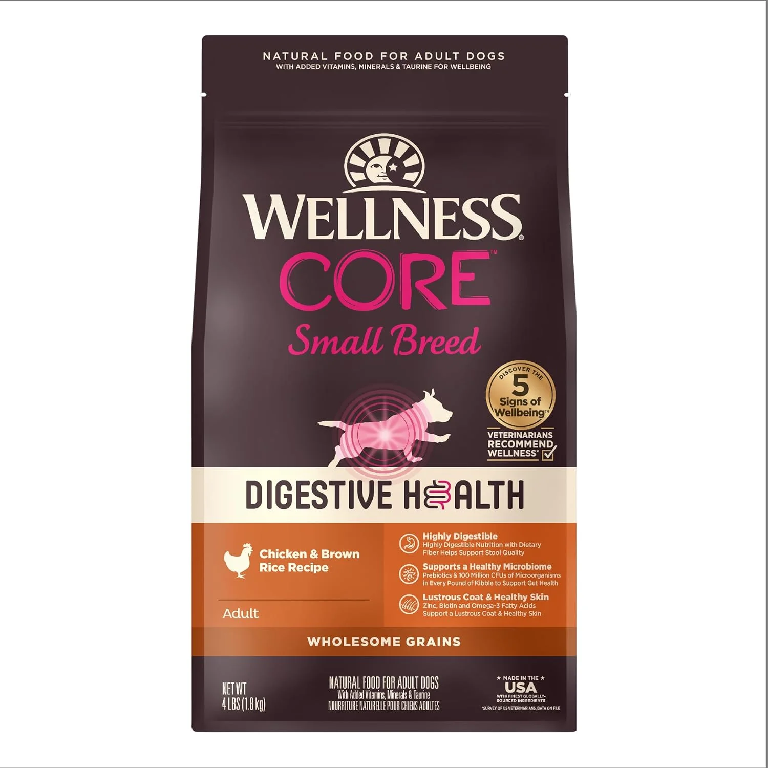 غذای خشک سگ Wellness CORE Digestive Health با غلات کامل، بسیار قابل هضم، برای سگ های با معده حساس، ساخت آمریکا با پروتئین واقعی (نژاد کوچک، مرغ و برنج قهوه ای، کیسه 4 پوندی) غذای خشک سگ Wellness CORE Digestive Health با غلات کامل، بسیار قابل هضم، برای سگ های با معده حساس، ساخت آمریکا با پروتئین واقعی (نژاد کوچک، مرغ و برنج قهوه ای، کیسه 4 پوندی)