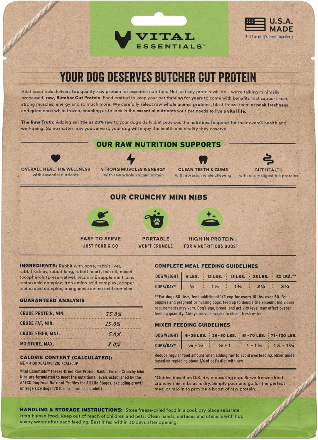 غذای سگ خشک شده انجمادی ویتال اسنشیالز، غذای خرگوش خام 5.5 اونس